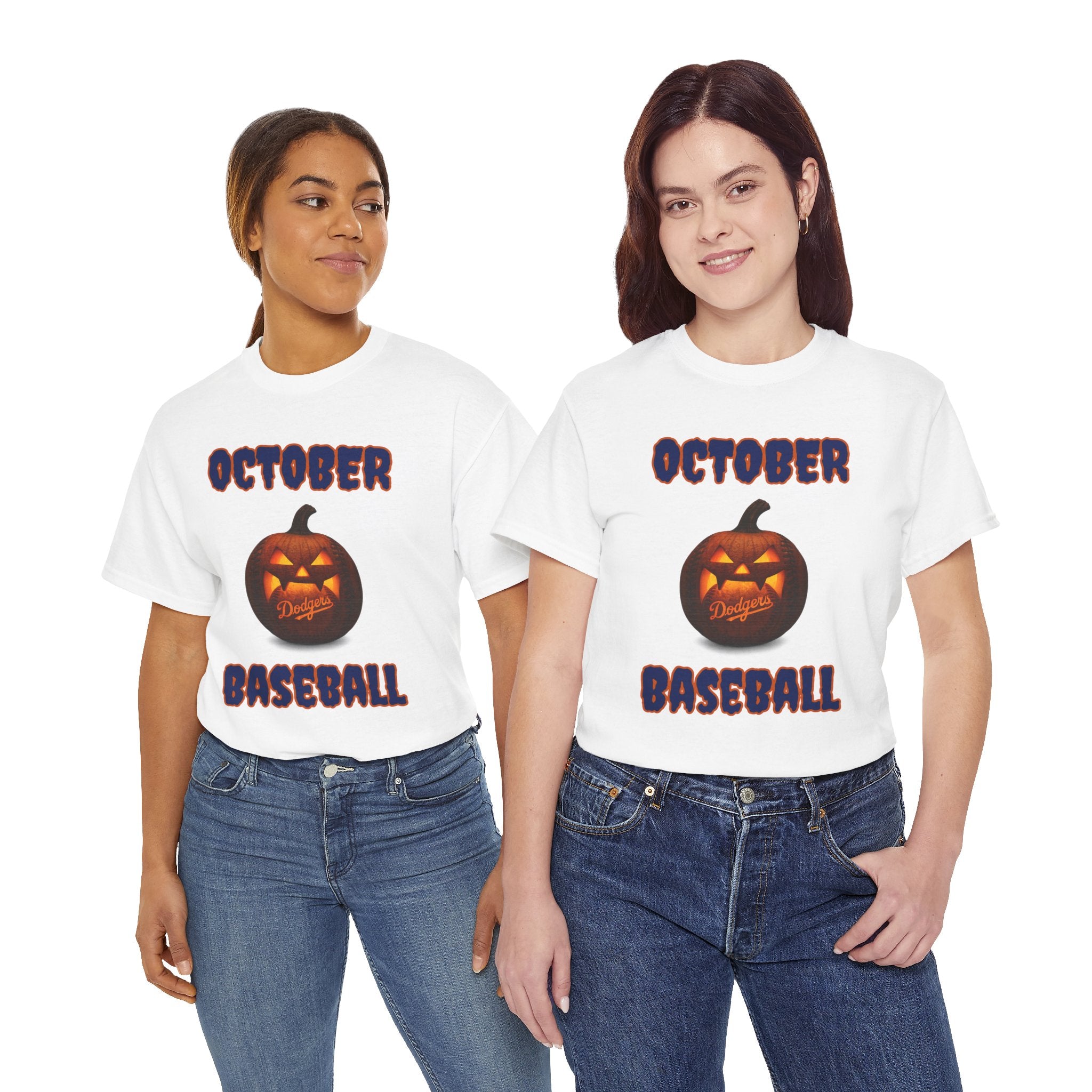 Spooky Season October Dodgers Baseball Tee Shirt - Unisex Heavy Cotton Casual Fit