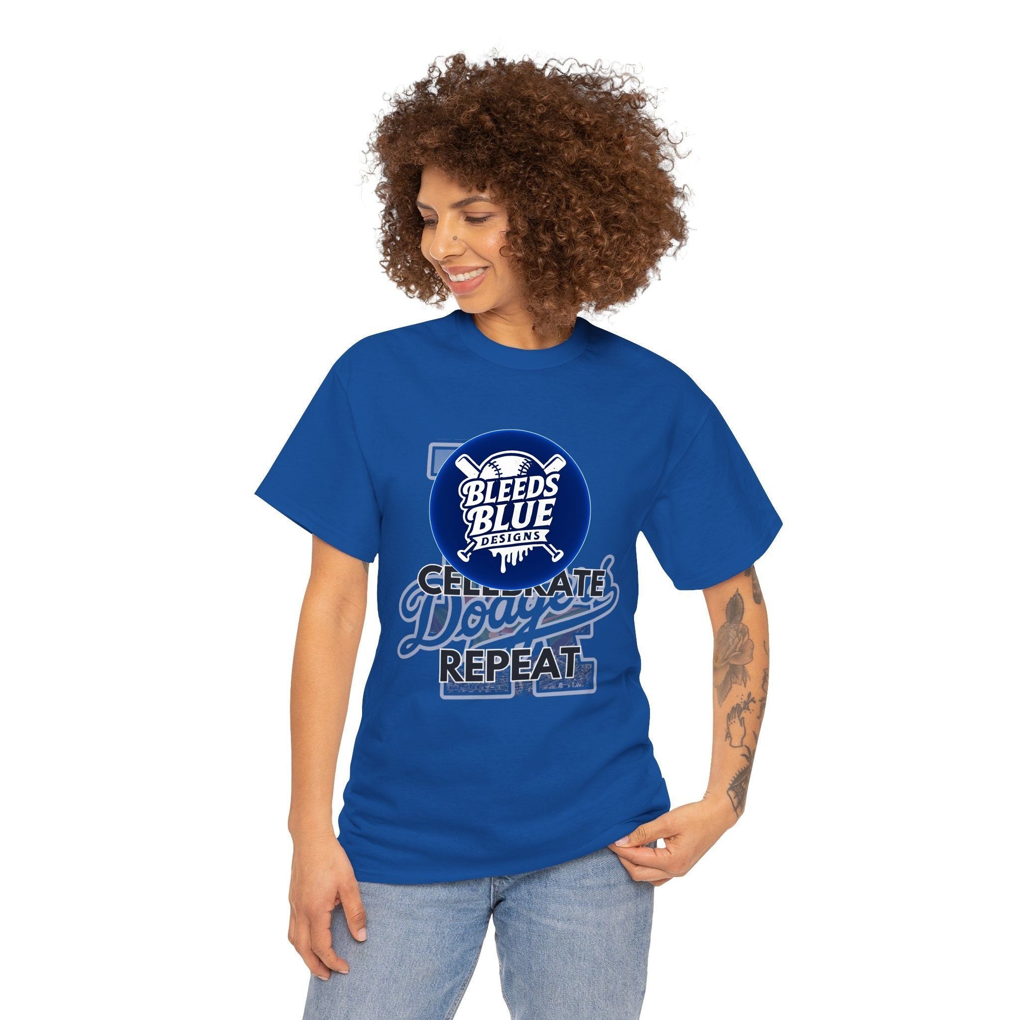 Los Angeles Dodgers Win Celebrate Repeat Tee Shirt - Unisex Heavy Cotton Casual Fit