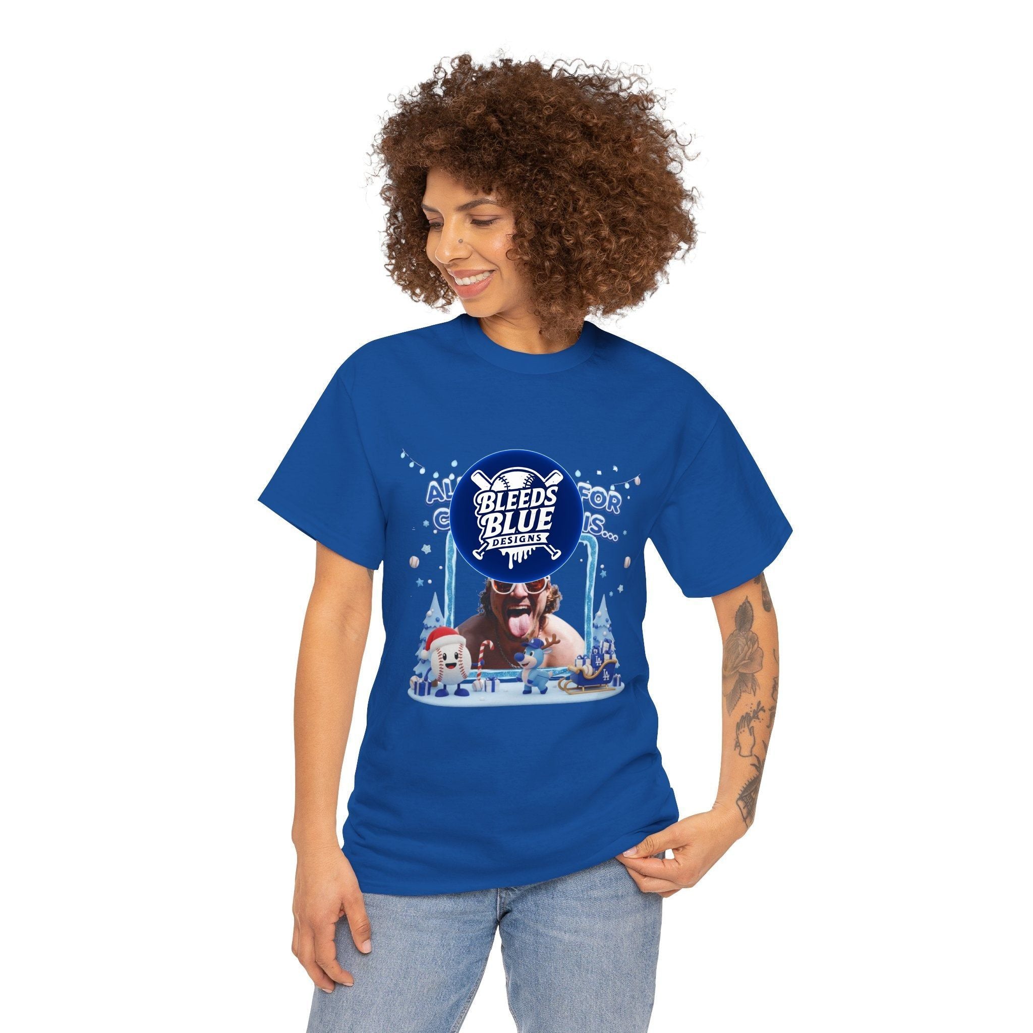 Holiday All I Want for Christmas Dodgers Kike Tee Shirt - Unisex Heavy Cotton Casual Fit