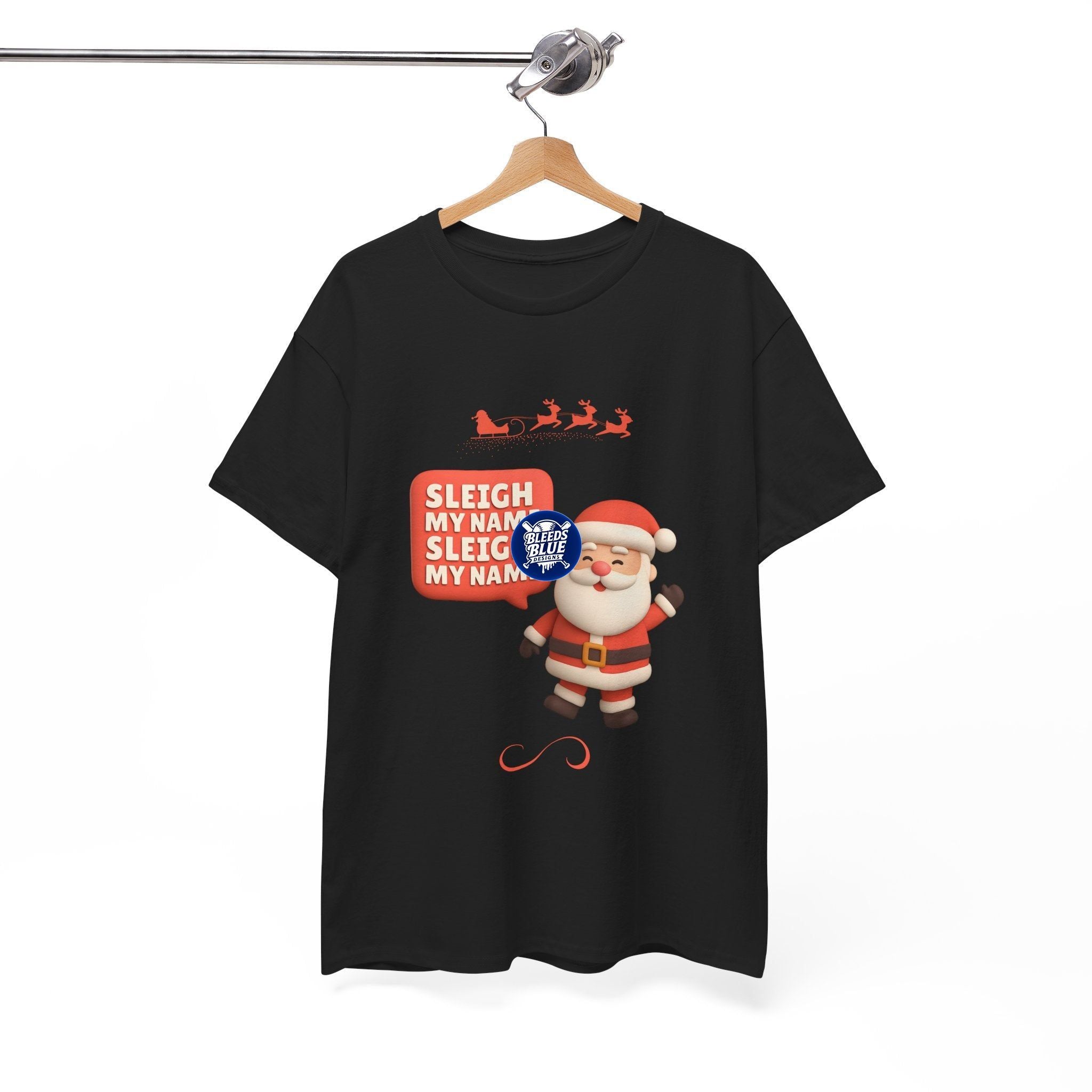 Holiday Santa Sleigh My Name Tee Shirt - Unisex Heavy Cotton Casual Fit