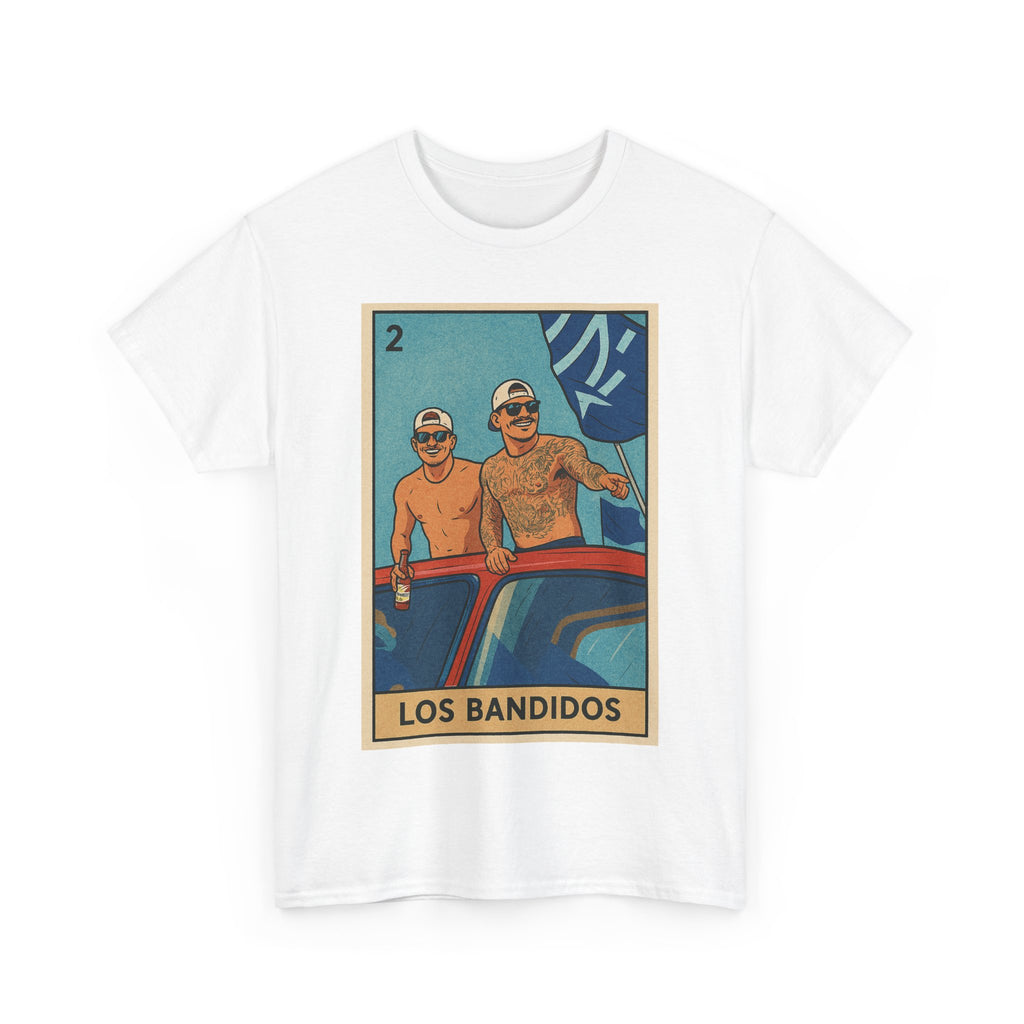 Kike and Banda Los Bandidos Loteria Card Tee Shirt - Unisex Heavy Cotton Tee Casual Fit