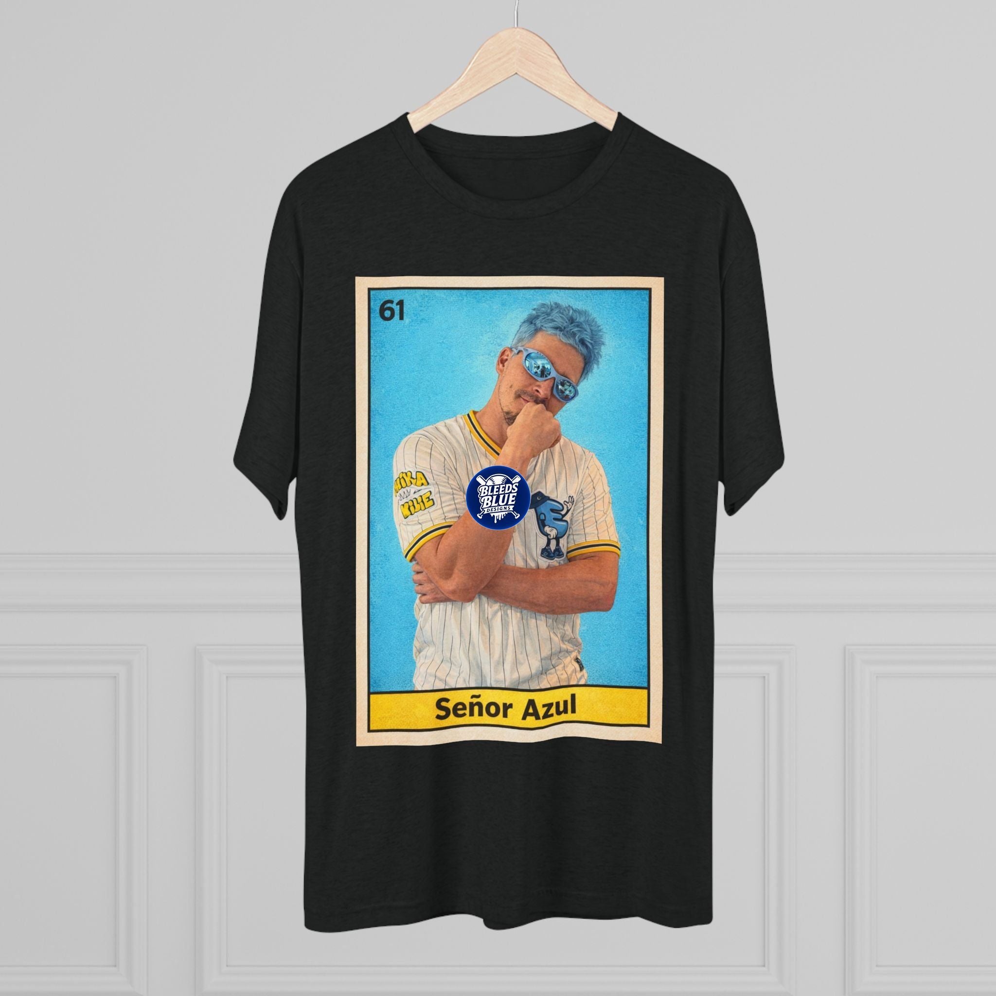 Señor Azul Baseball Card Tee — Vintage Sports Trading Card Graphic Tri-Blend Crew T-Shirt