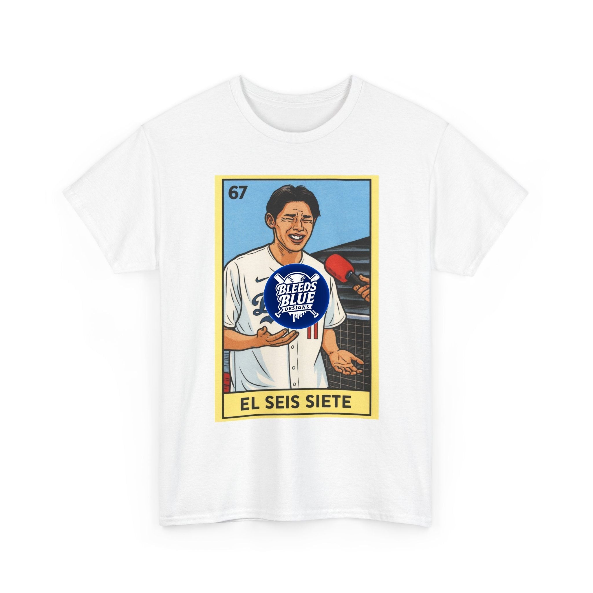 Roki Sasaki El Seis Siete Retro Lotería Baseball Tee — Vintage Player Card Design