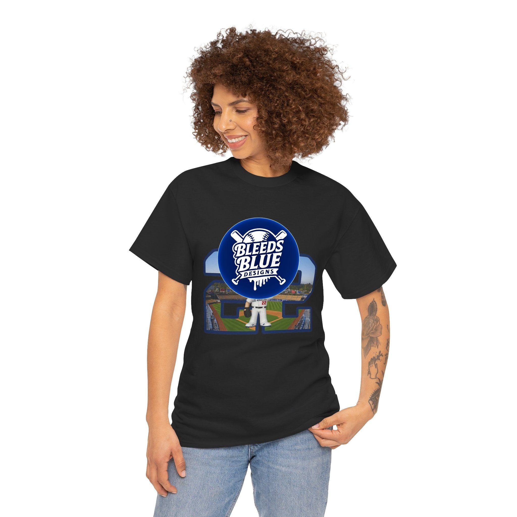 Kershaw Number 22 with a Funko Style Figurine Tee Shirt - Unisex Heavy Cotton Casual Fit