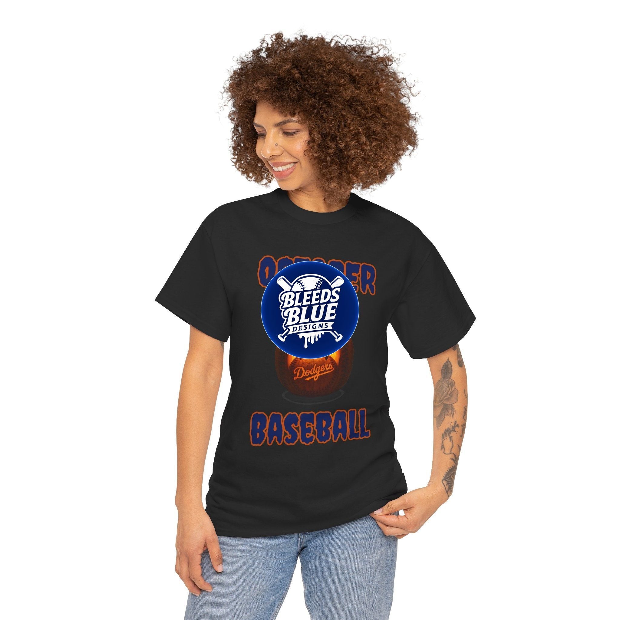 Spooky Season October Dodgers Baseball Tee Shirt - Unisex Heavy Cotton Casual Fit