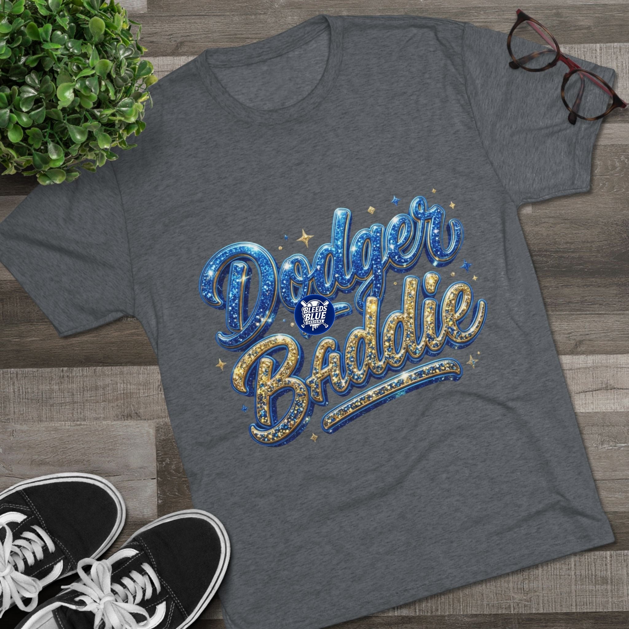 Dodger Baddie Glitter T‑Shirt — Sparkling LA Baseball Fan Tee