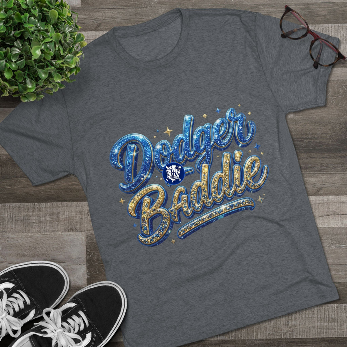 Dodger Baddie Glitter T‑Shirt — Sparkling LA Baseball Fan Tee