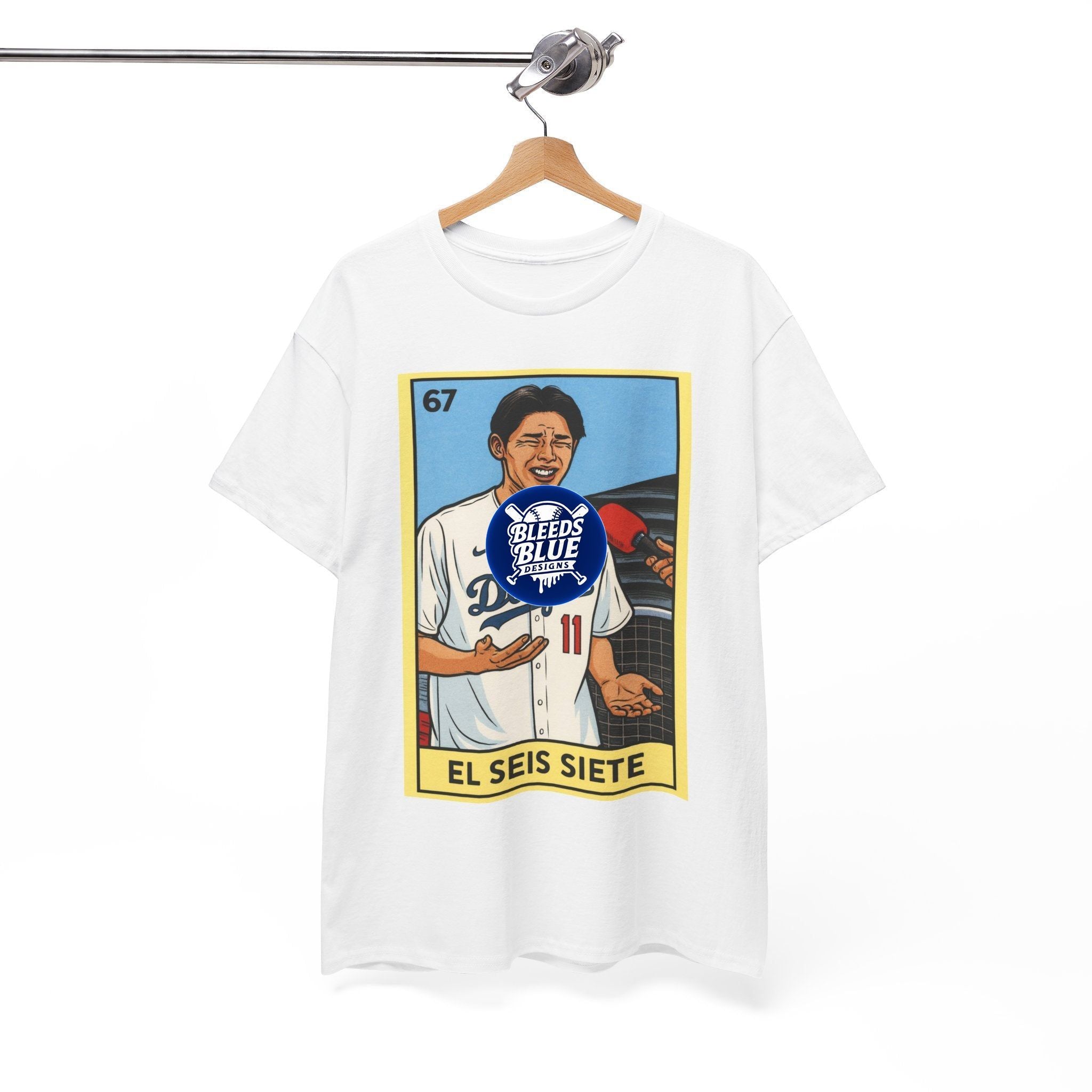 Roki Sasaki El Seis Siete Retro Lotería Baseball Tee — Vintage Player Card Design