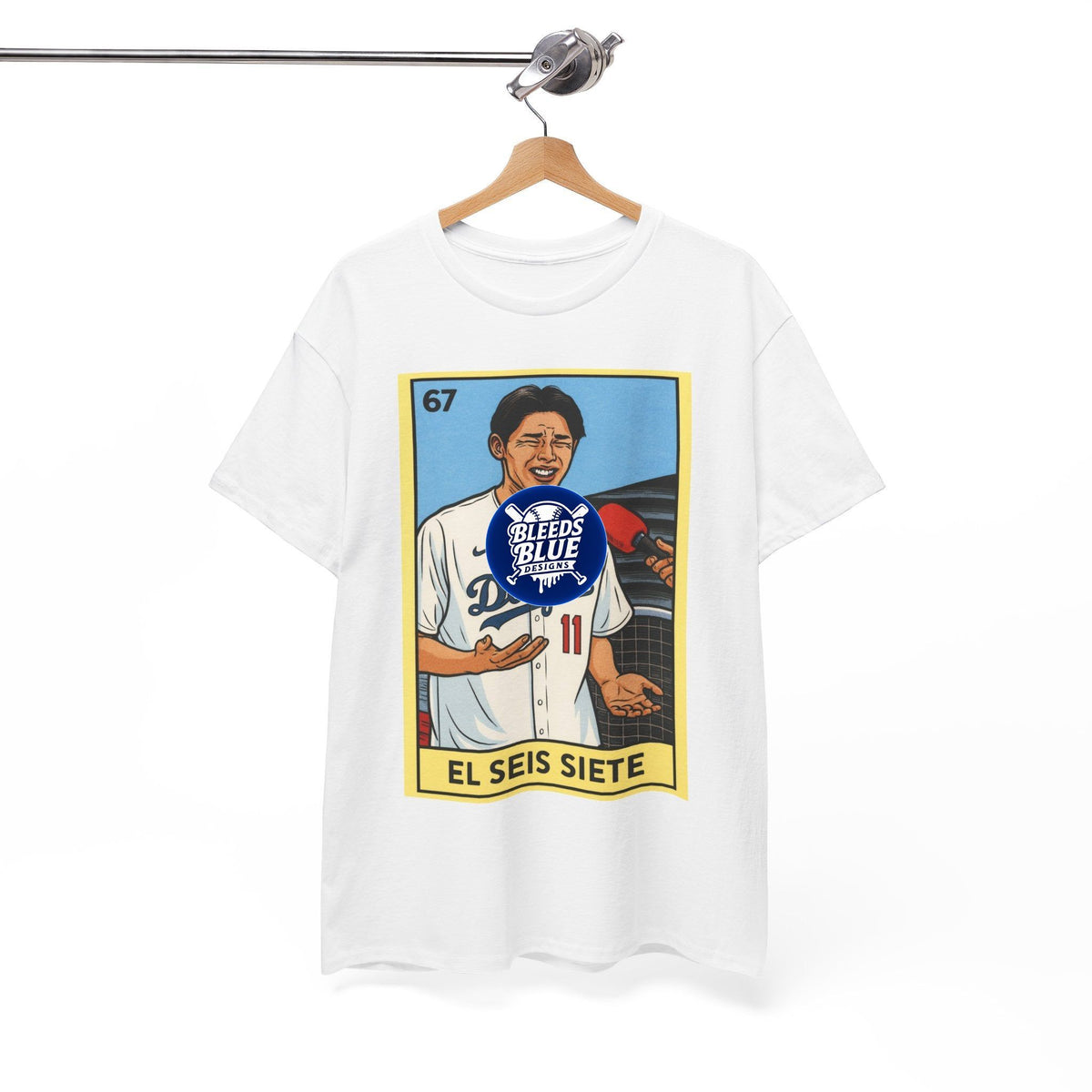 Roki Sasaki El Seis Siete Retro Lotería Baseball Tee — Vintage Player Card Design