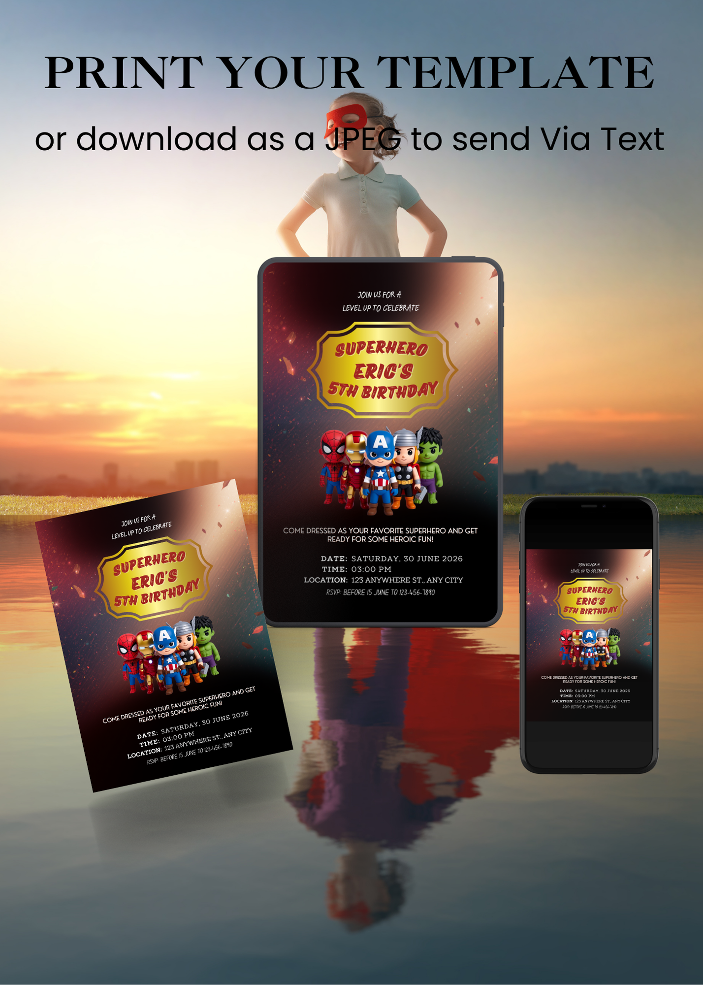 Superhero Birthday Editable Invitation (Portrait)