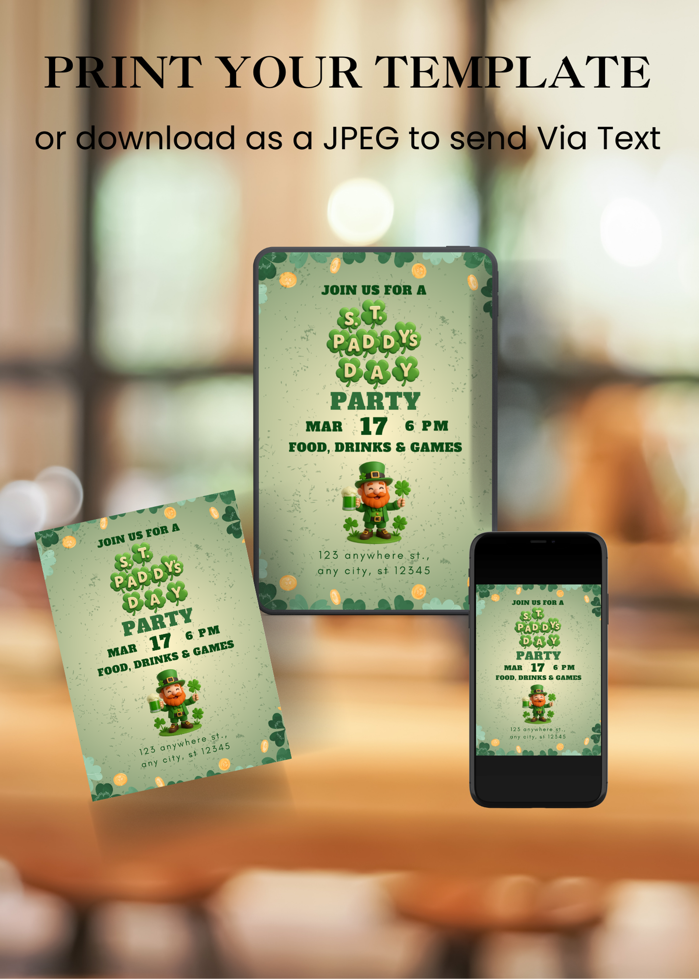 St. Paddy's Day Party Editable Invitation (Portrait)