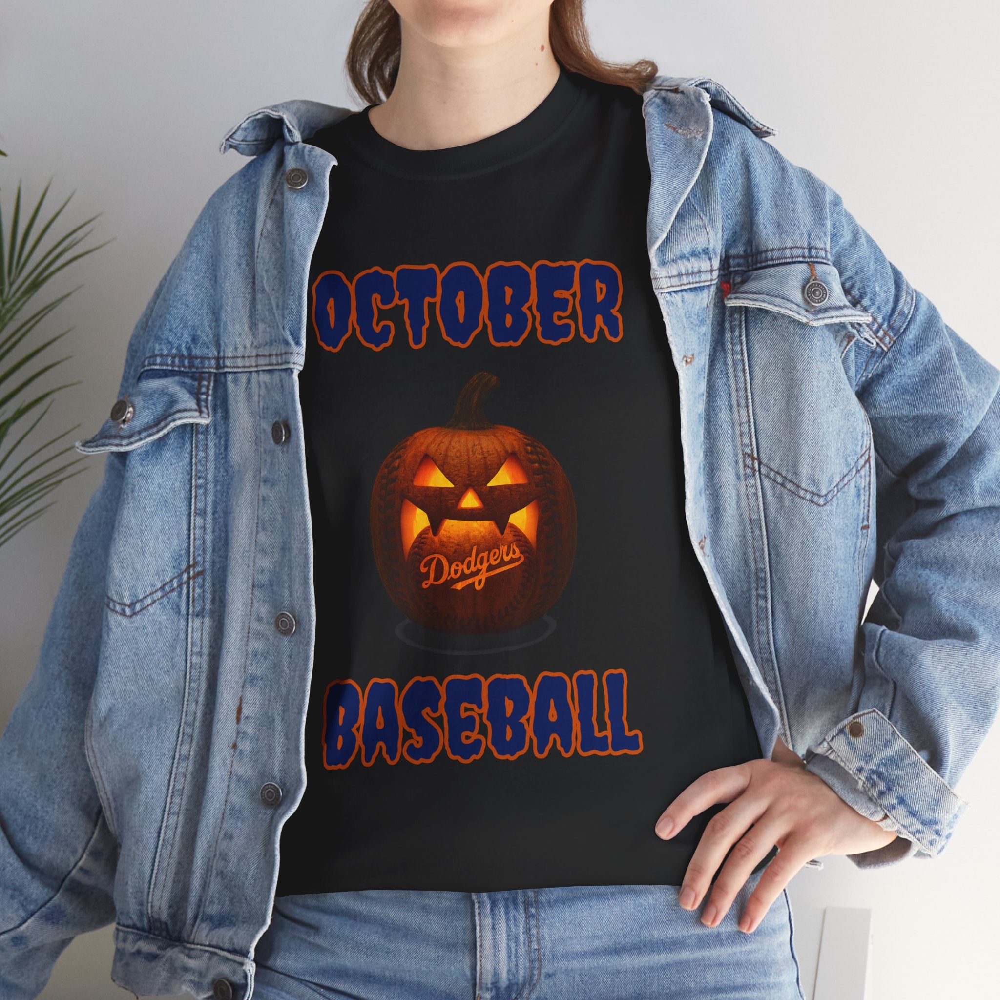 Spooky Season October Dodgers Baseball Tee Shirt - Unisex Heavy Cotton Casual Fit