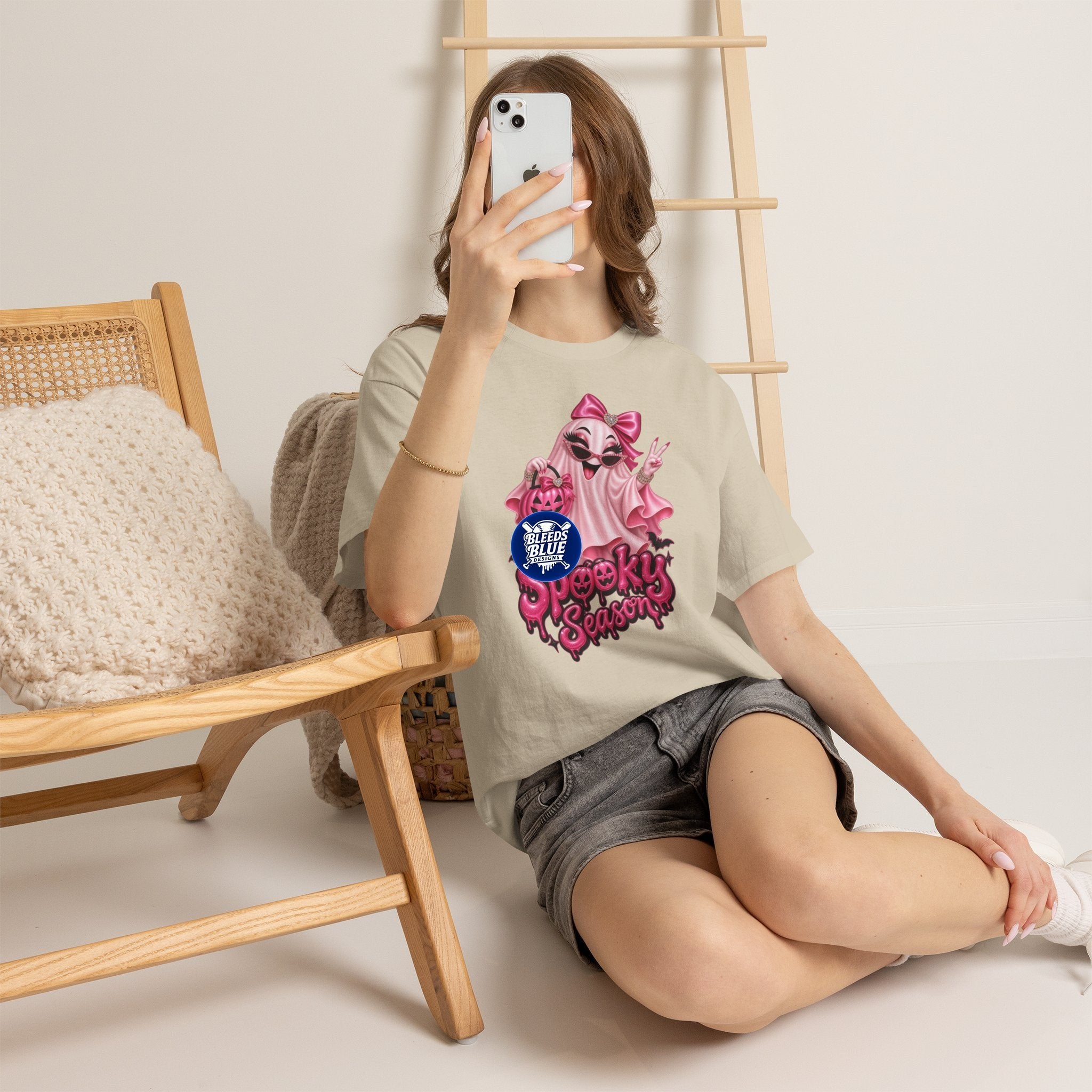 Spooky Season Cute Pink Bougie Ghost T-Shirt