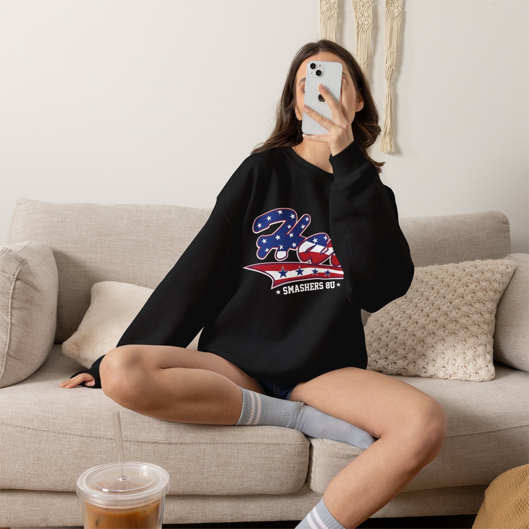 Crewneck Sweatshirt — 'Hart Smashers' Baseball Team USA Flag Logo