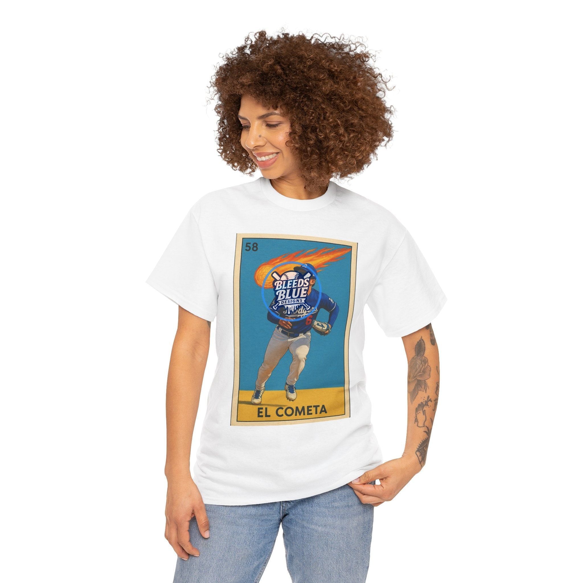 Dodgers Hyeseong Kim El Cometa Loteria Card Tee Shirt - Unisex Heavy Cotton Casual Fit