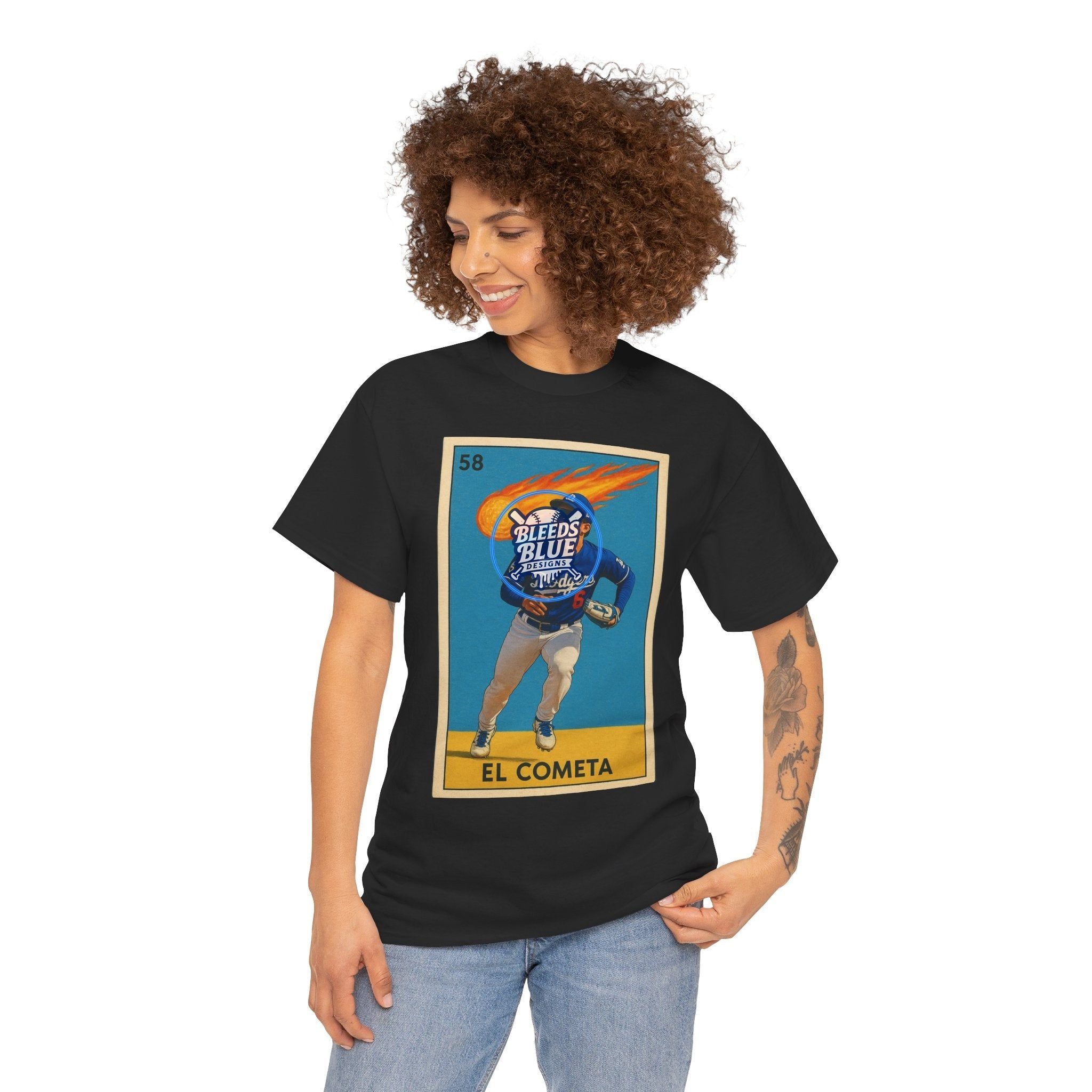 Dodgers Hyeseong Kim El Cometa Loteria Card Tee Shirt - Unisex Heavy Cotton Casual Fit