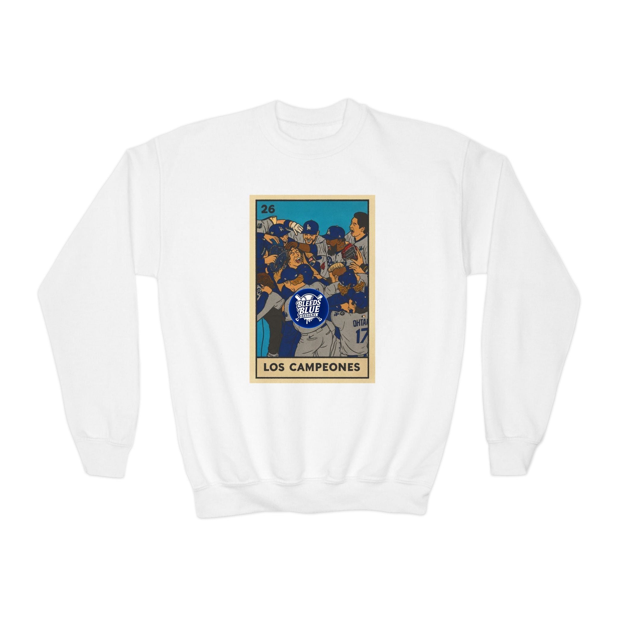 Dodgers "Los Campeones" Loteria Card Kids Sweatshirt - Unisex Crewneck Casual Streetwear