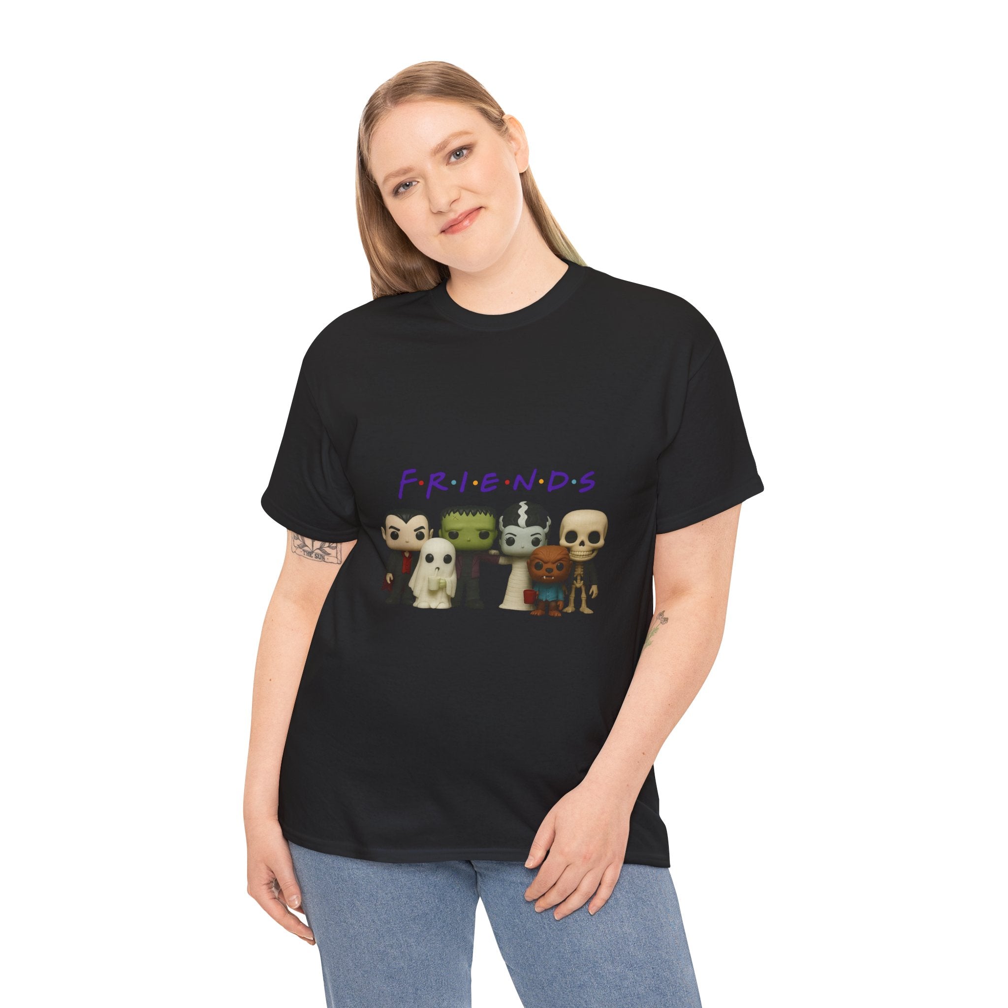 Spooky Friends Halloween Tee Shirt - Unisex Heavy Cotton Tee Casual Fit