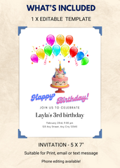 Unicorn Editable Birthday Invitation (Portrait)