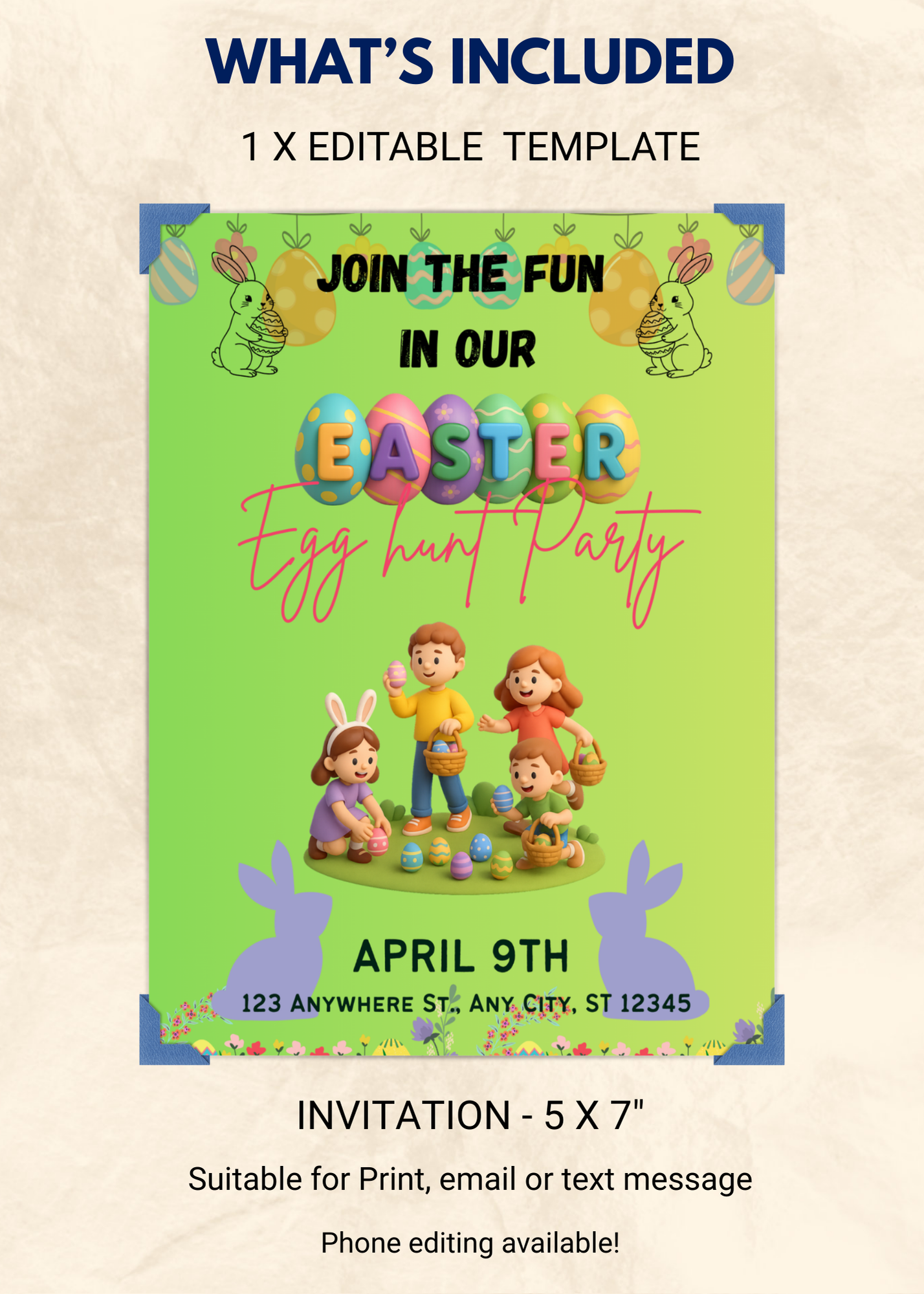 Easter Party Editable Invitation (Portrait)