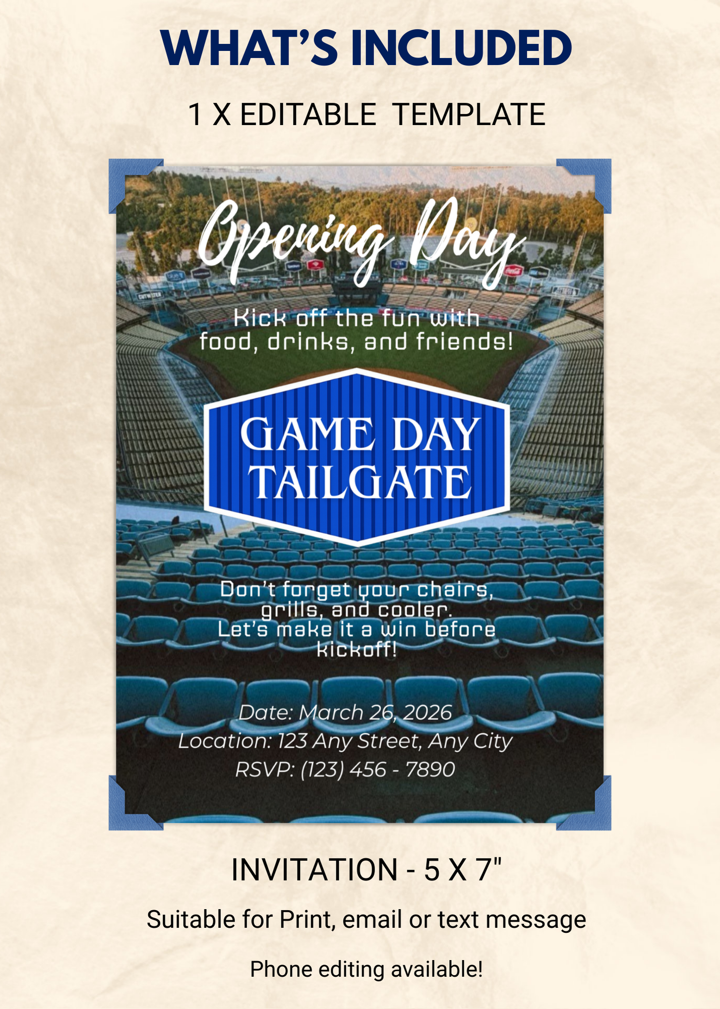 Game Day Baseball Tailgating Editable Invitation (Portrait)