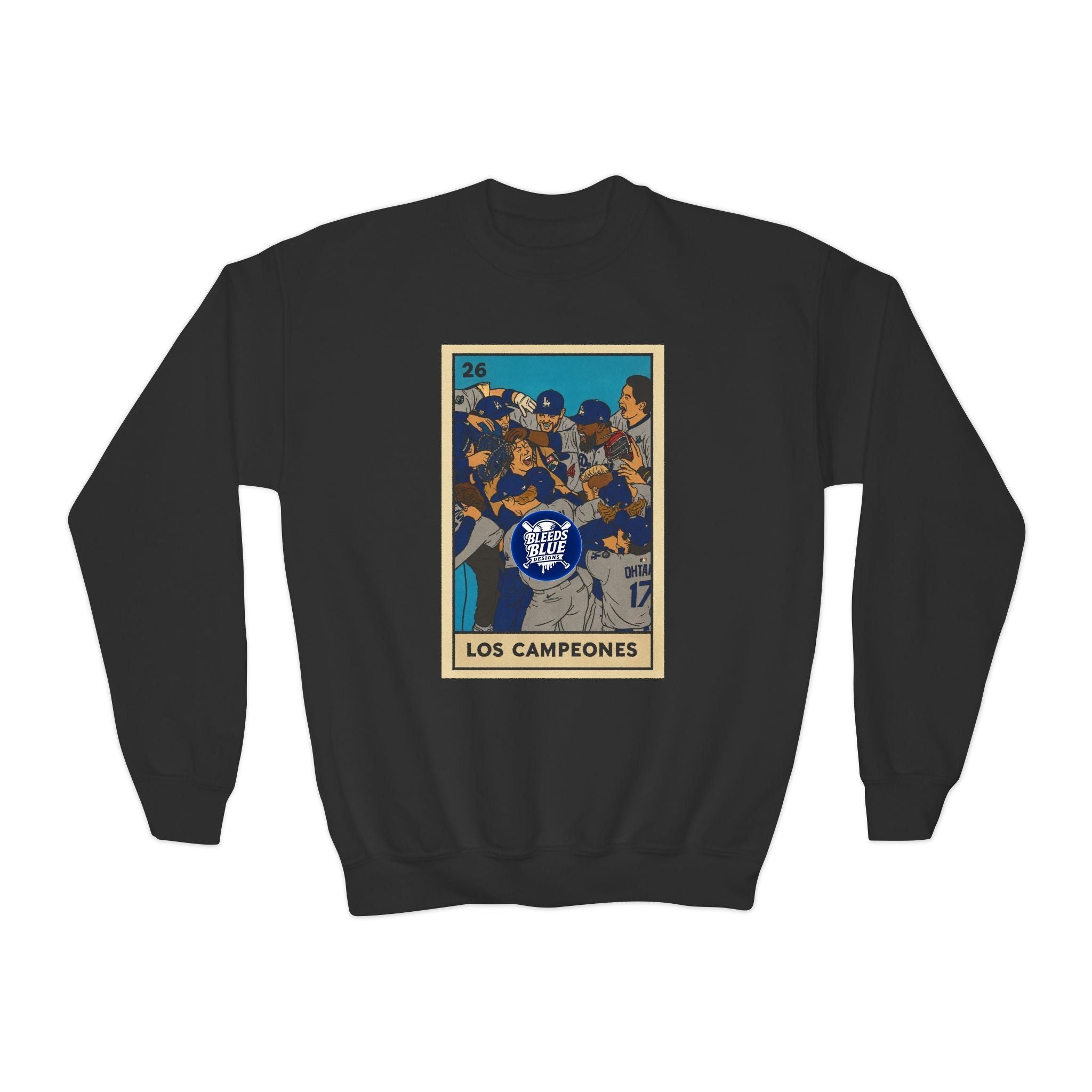 Dodgers "Los Campeones" Loteria Card Kids Sweatshirt - Unisex Crewneck Casual Streetwear