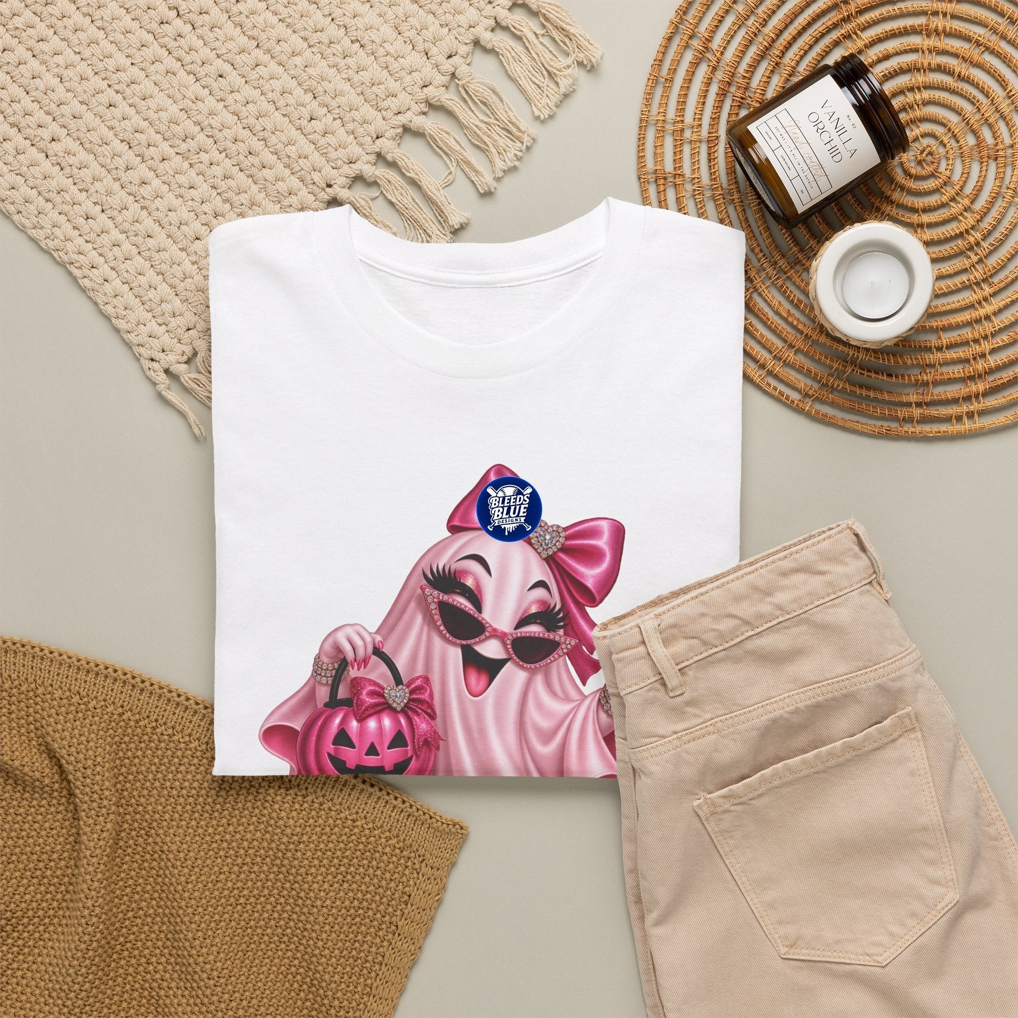Spooky Season Cute Pink Bougie Ghost T-Shirt