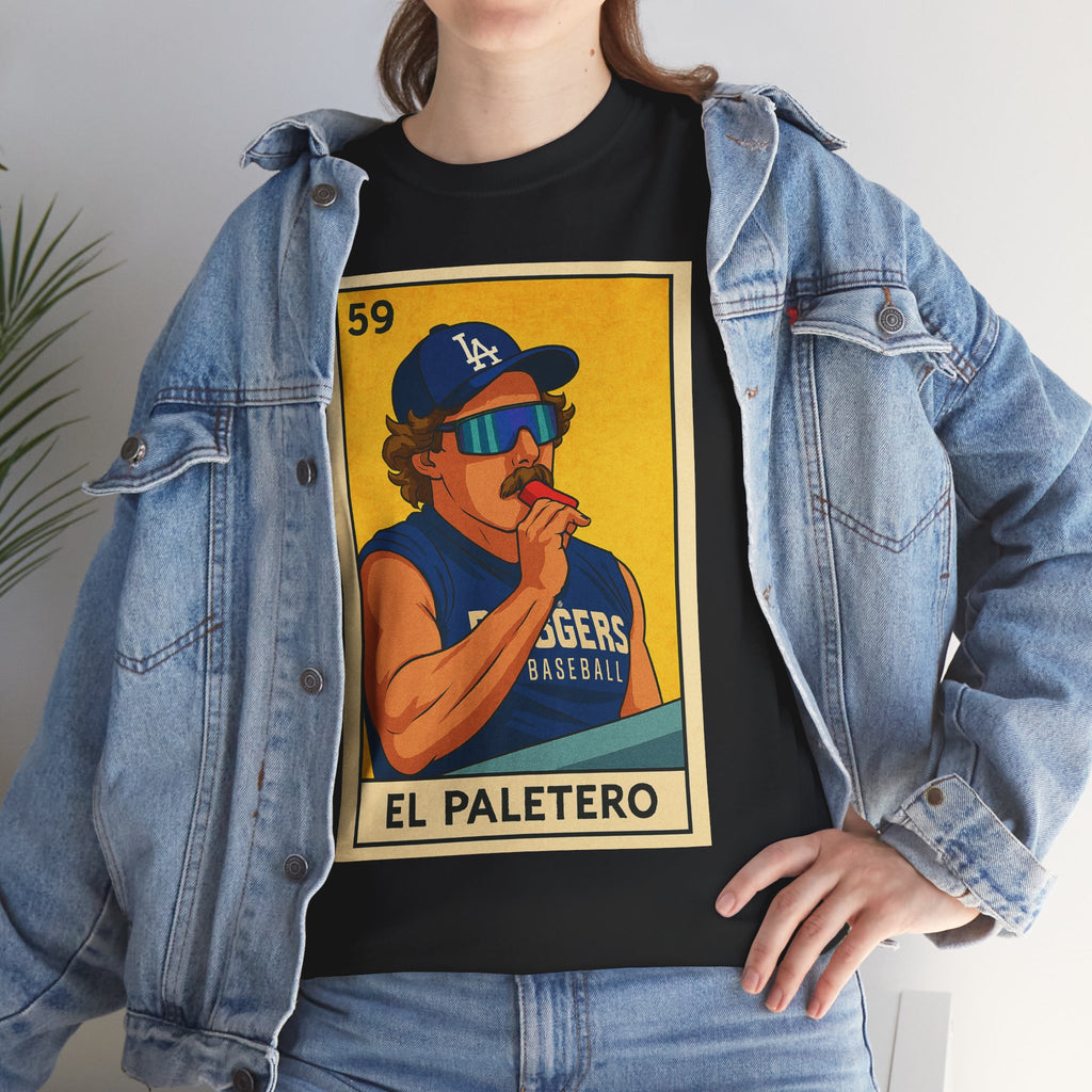 Kike El Paletero Loteria Card Tee Shirt -  Unisex Heavy Cotton Tee Casual Fit