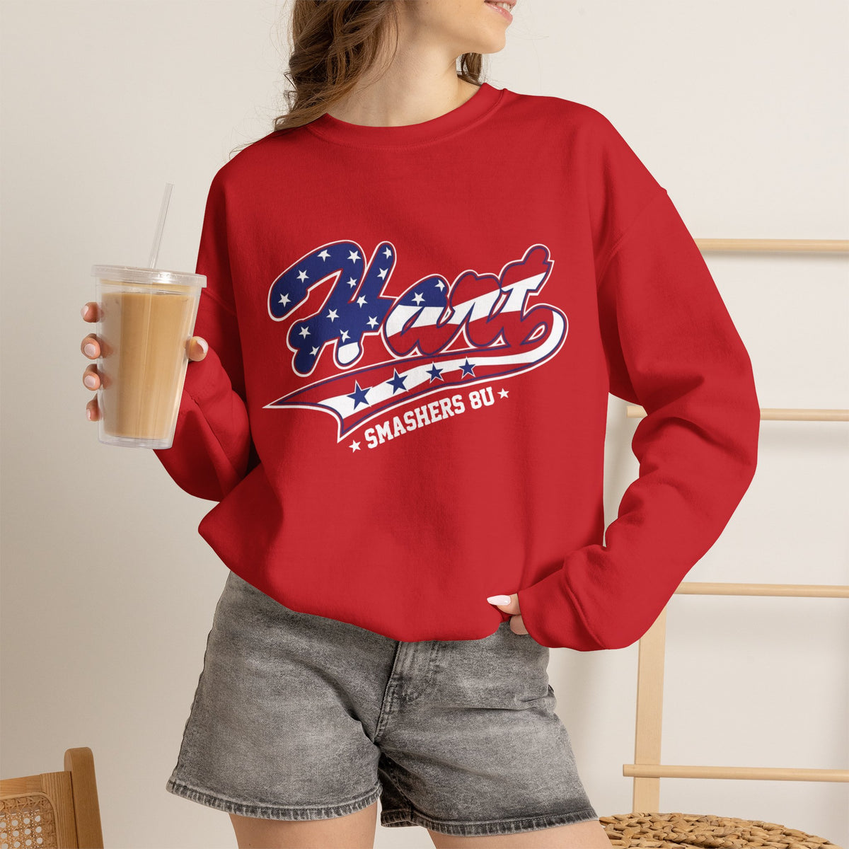 Crewneck Sweatshirt — 'Hart Smashers' Baseball Team USA Flag Logo