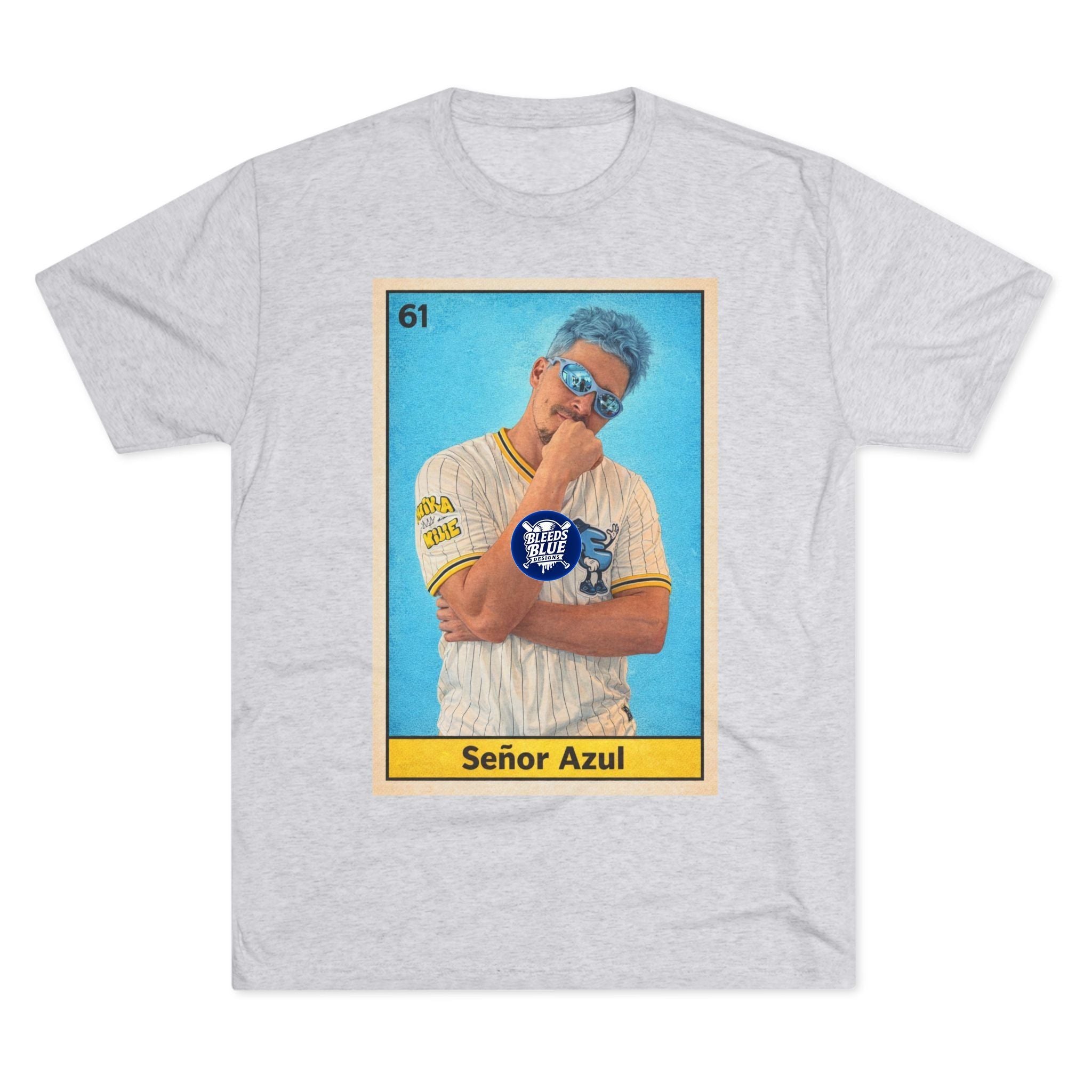 Señor Azul Baseball Card Tee — Vintage Sports Trading Card Graphic Tri-Blend Crew T-Shirt