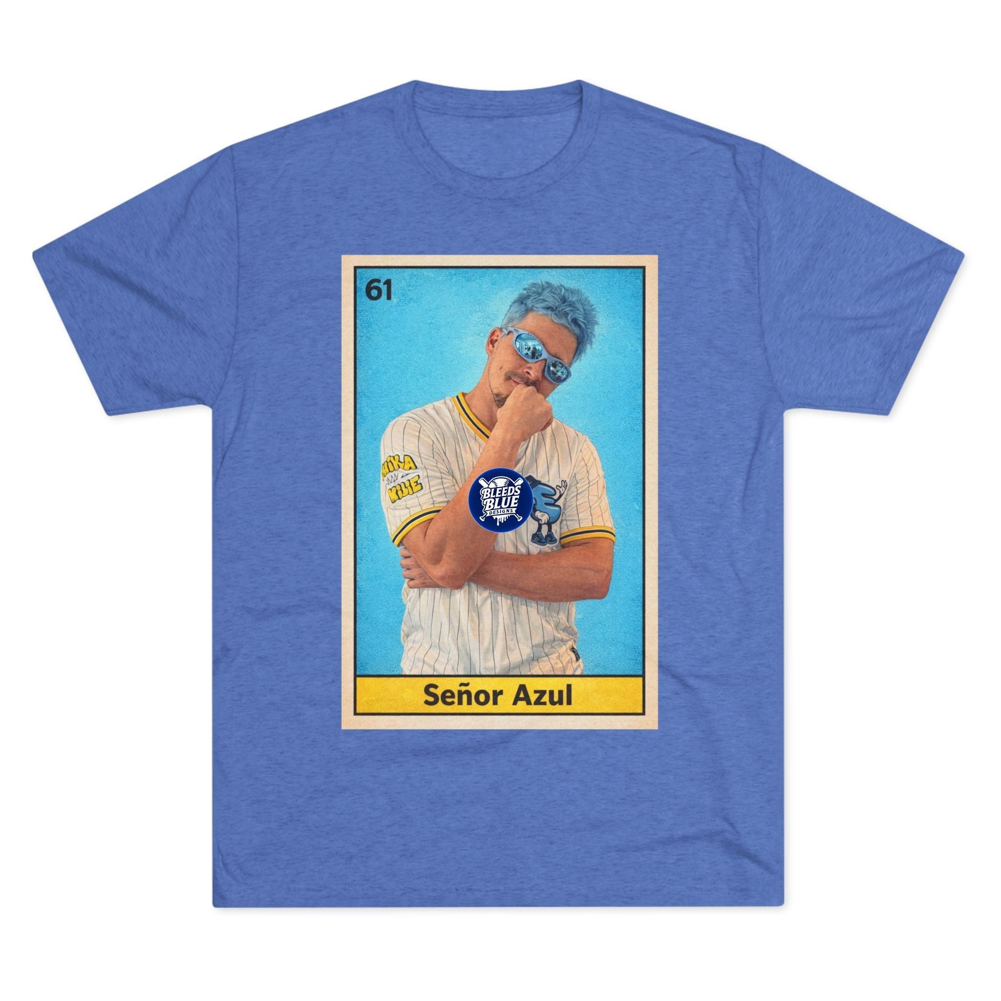 Señor Azul Baseball Card Tee — Vintage Sports Trading Card Graphic Tri-Blend Crew T-Shirt
