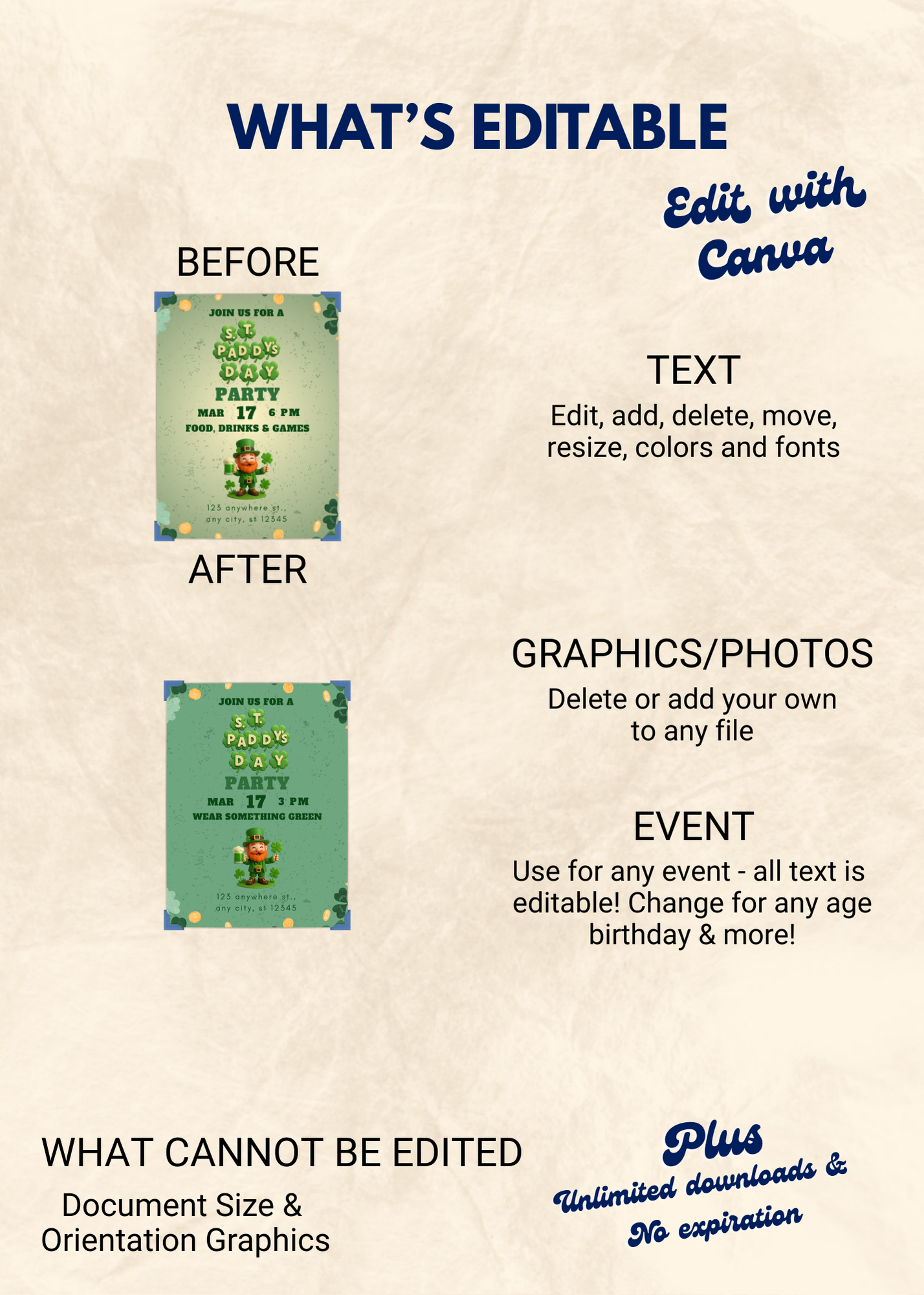 St. Paddy's Day Party Editable Invitation (Portrait)