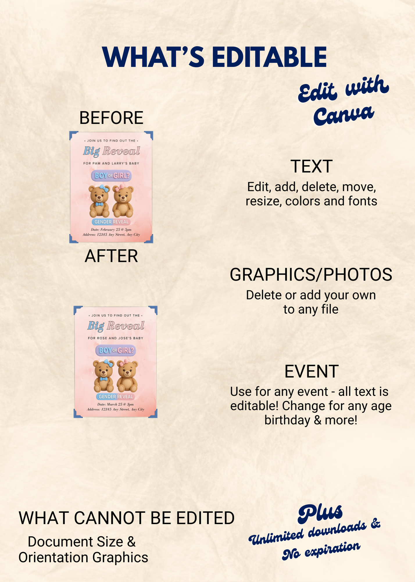 Gender Reveal Editable Invitation (Portrait)