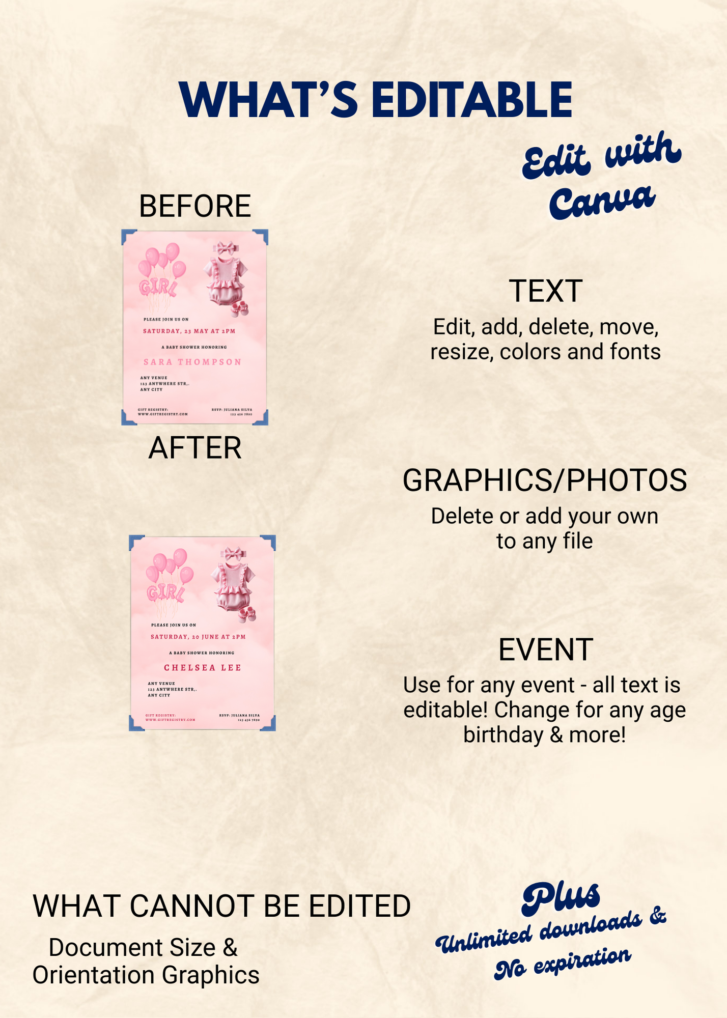 Girl Baby Shower Editable Invitation (Portrait)