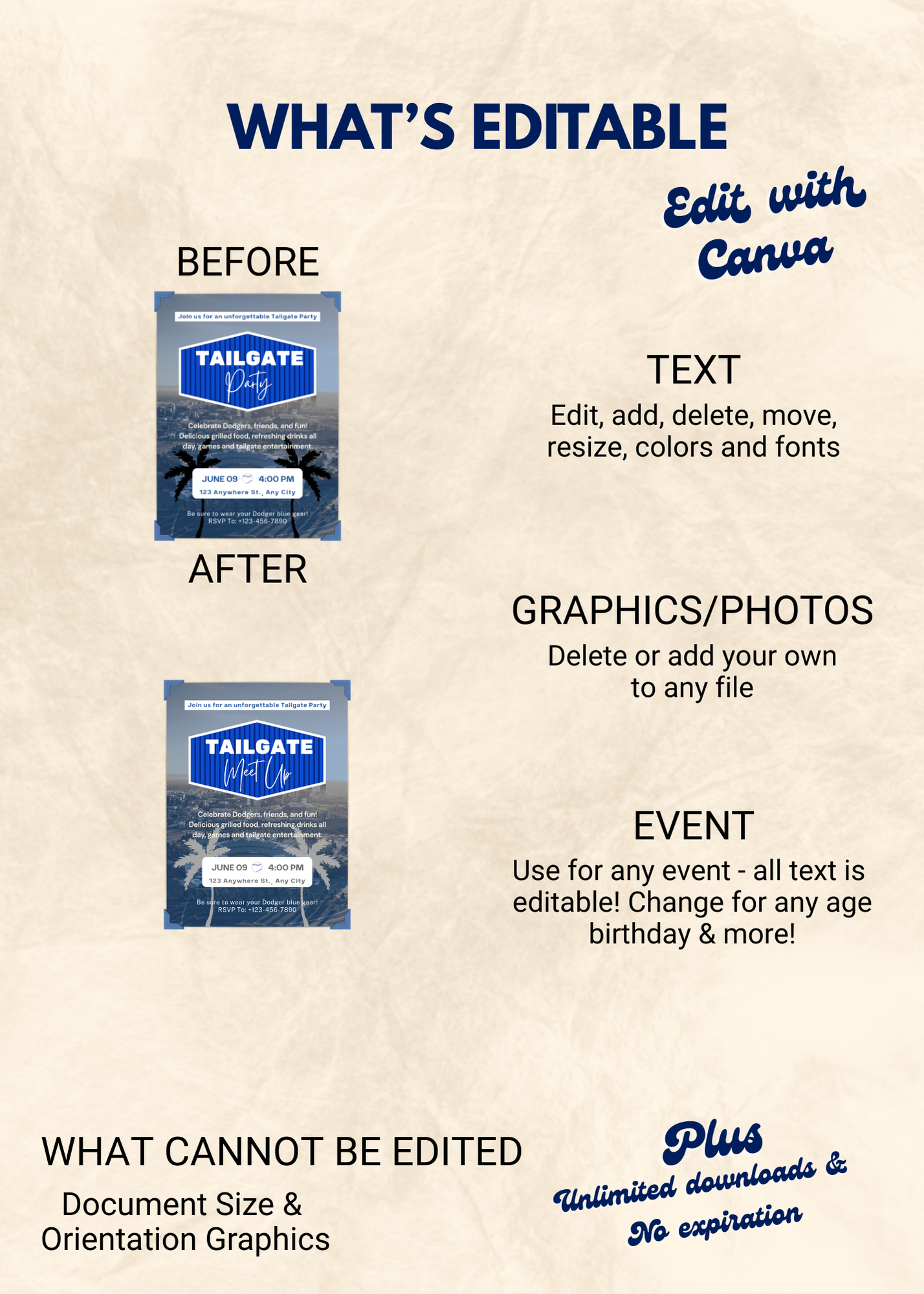 LA Tailgate Party Editable Invitation (Portrait)
