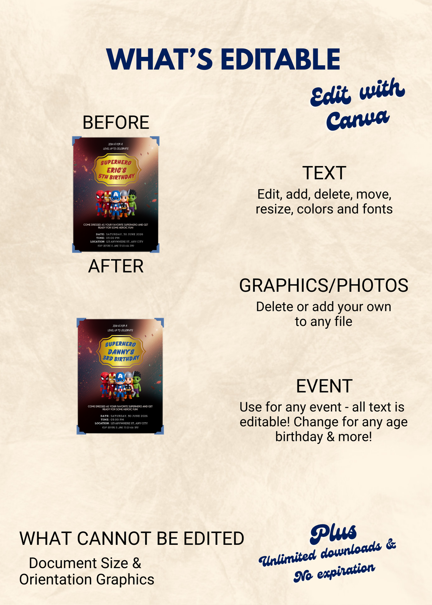 Superhero Birthday Editable Invitation (Portrait)