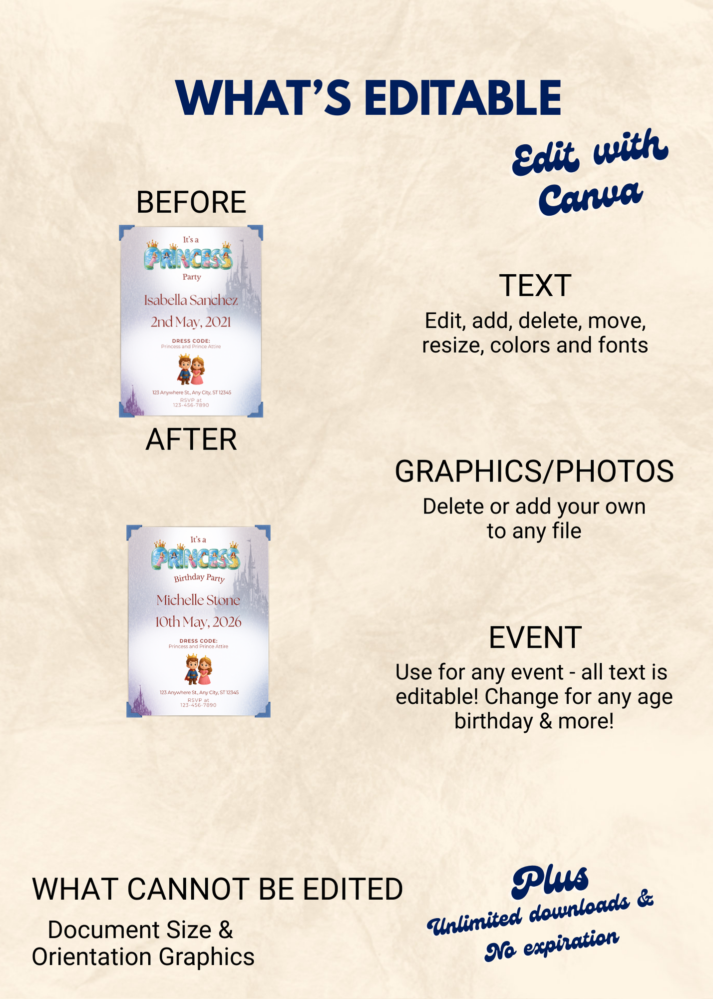 Princess Party Editable Invitation (Portrait)