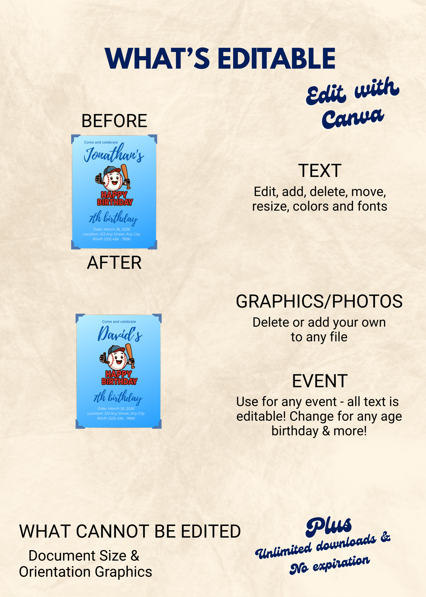 Baseball Editable Birthday Invitation (Portrait)