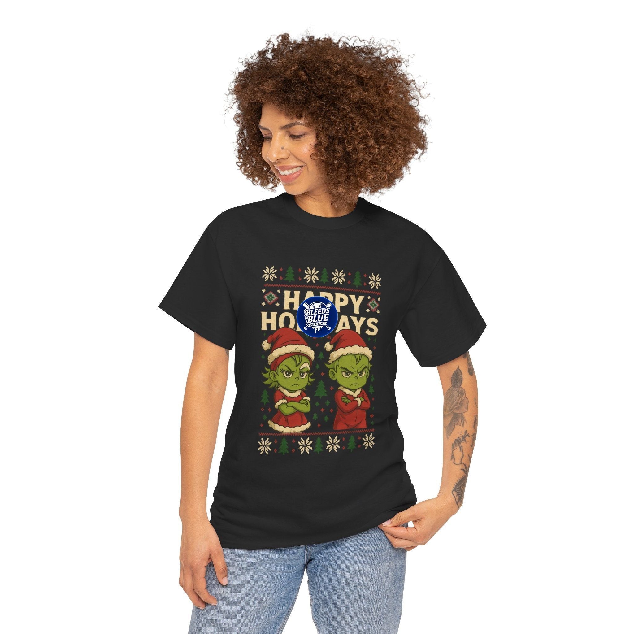 Holiday Ugly Christmas Baby Grinchies Tee Shirt - Unisex Heavy Cotton Casual Fit