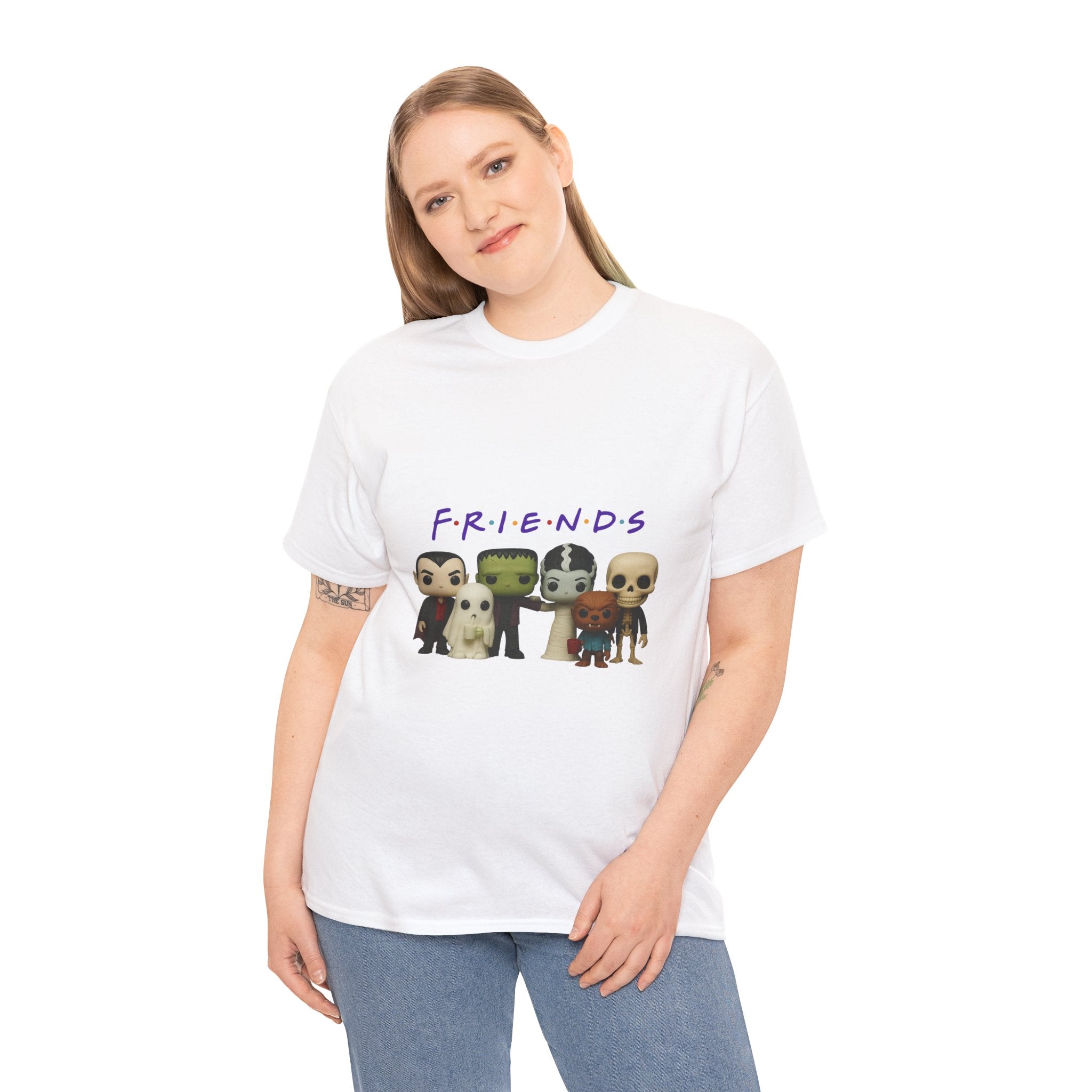 Spooky Friends Halloween Tee Shirt - Unisex Heavy Cotton Tee Casual Fit