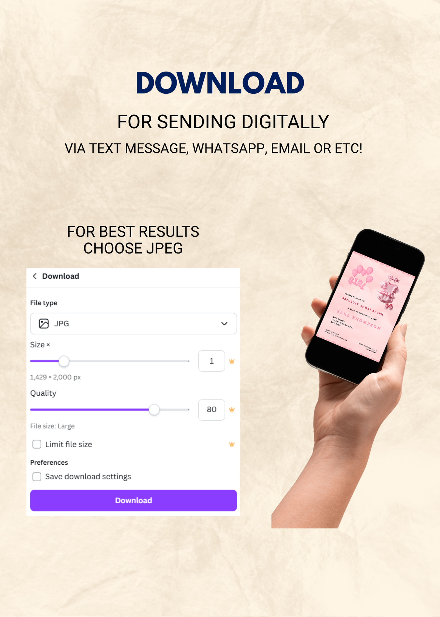 Girl Baby Shower Editable Invitation (Portrait)