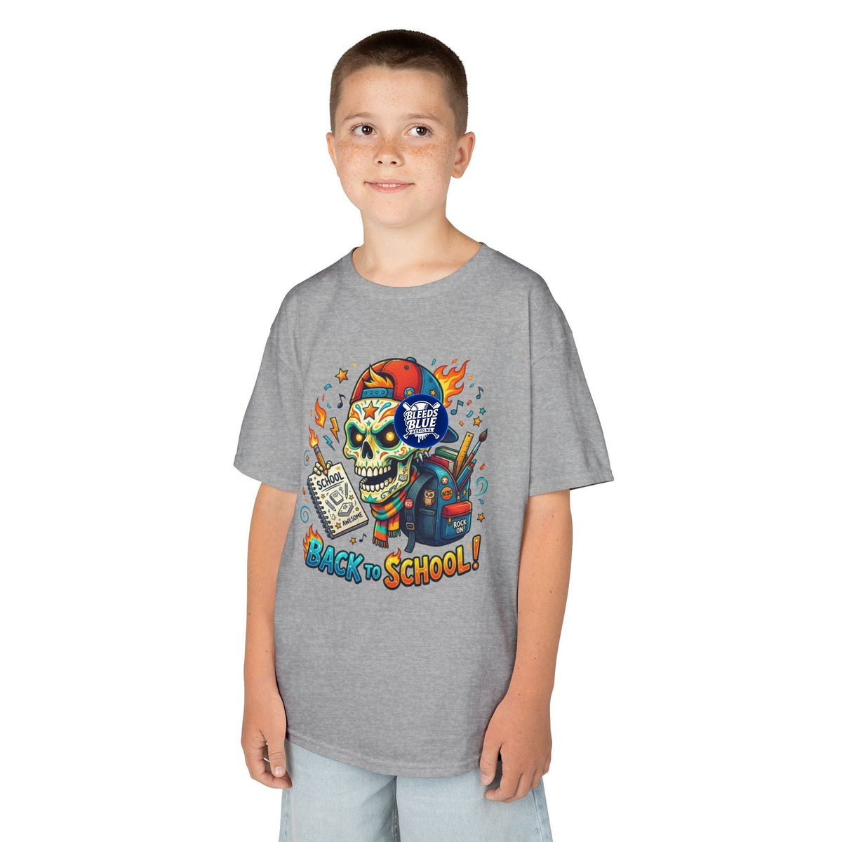 Kids Tee — Colorful Skull 'Back to School' Graphic
