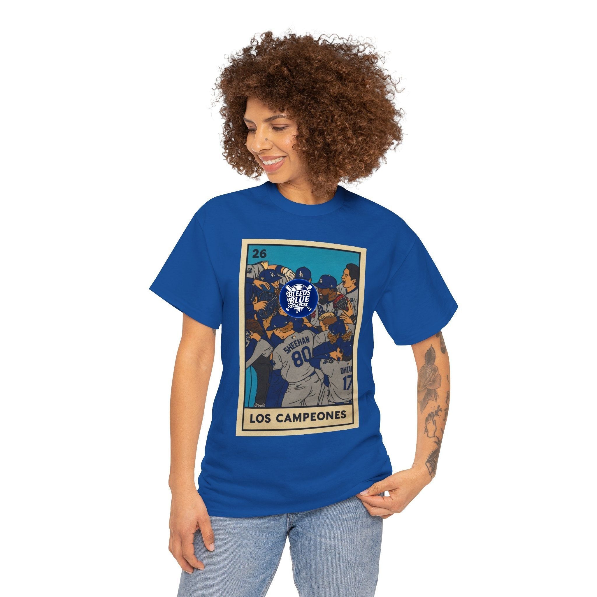 Dodgers "Los Campeones" Loteria Card Graphic Tee Shirt - Unisex Heavy Cotton Casual Fit