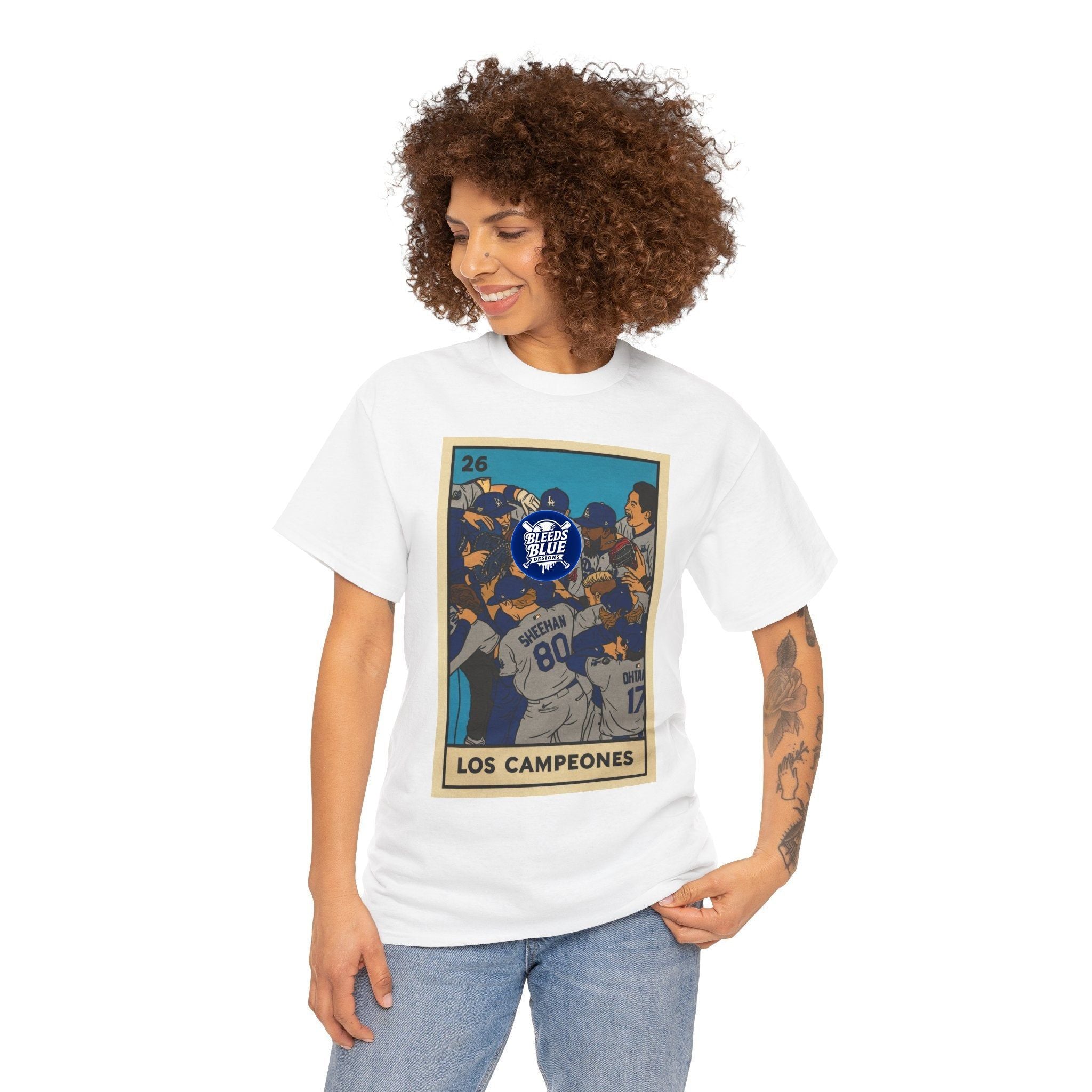 Dodgers "Los Campeones" Loteria Card Graphic Tee Shirt - Unisex Heavy Cotton Casual Fit