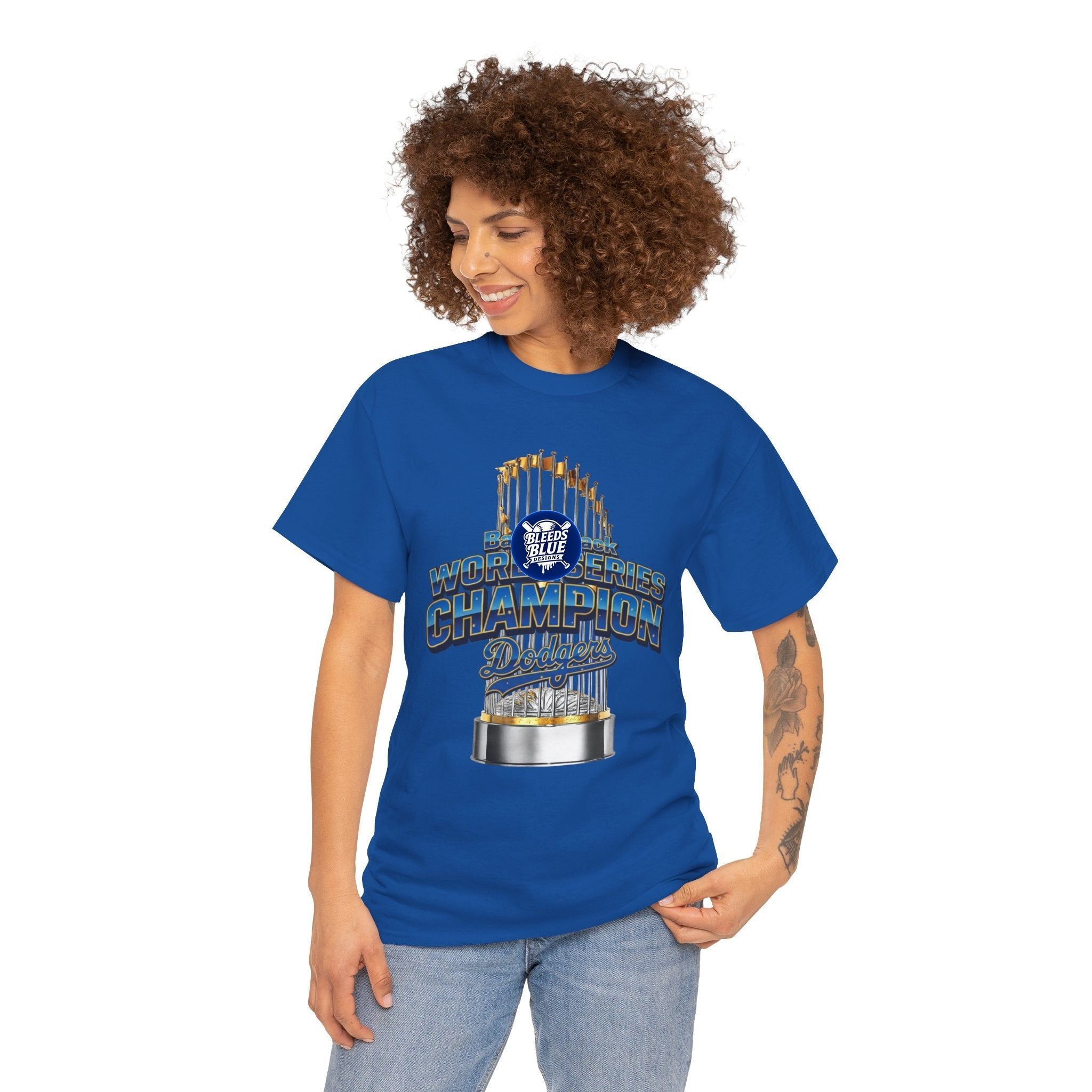 Dodgers Gold Back 2 Back World Series Champion Tee Shirt - Unisex Heavy Cotton Casual Fit