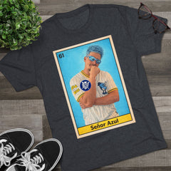 Señor Azul Baseball Card Tee — Vintage Sports Trading Card Graphic Tri-Blend Crew T-Shirt