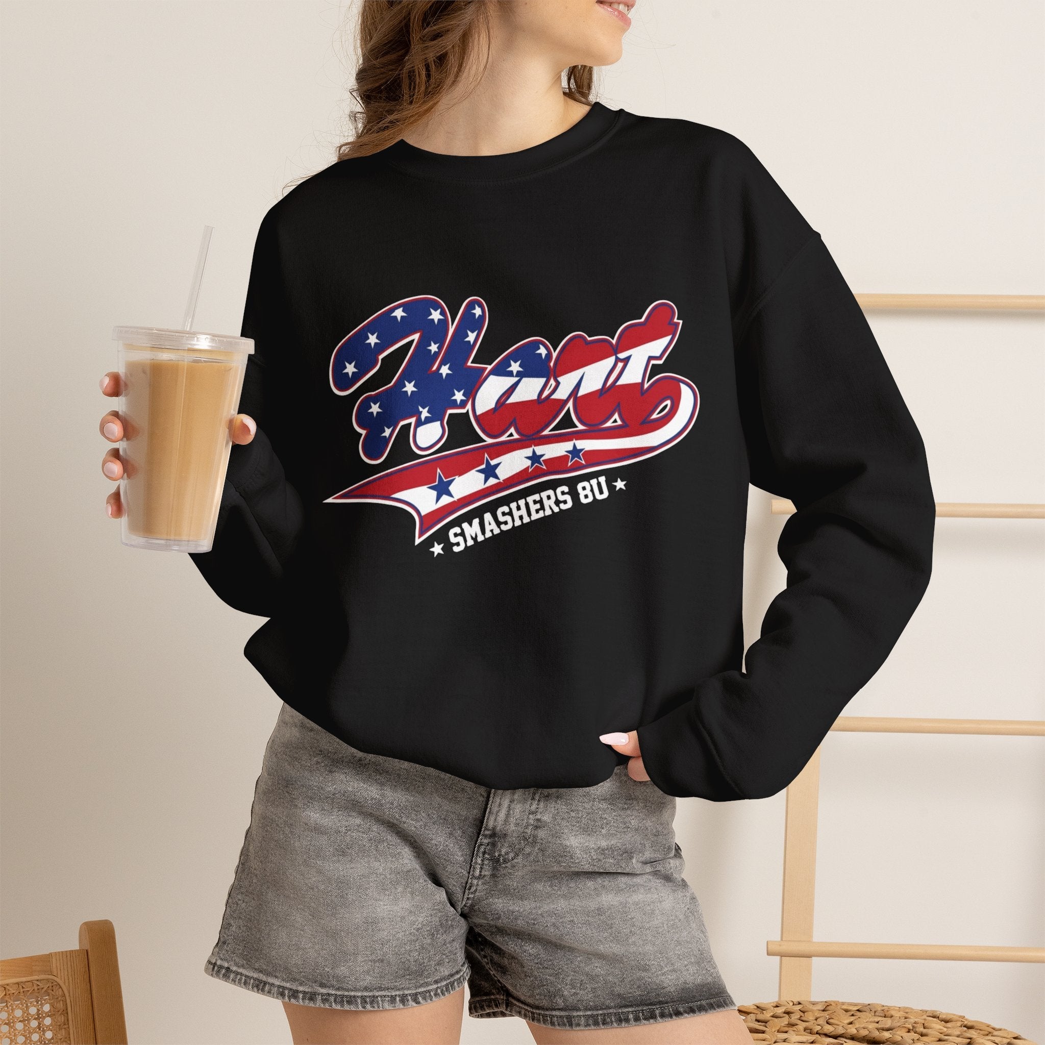 Crewneck Sweatshirt — 'Hart Smashers' Baseball Team USA Flag Logo