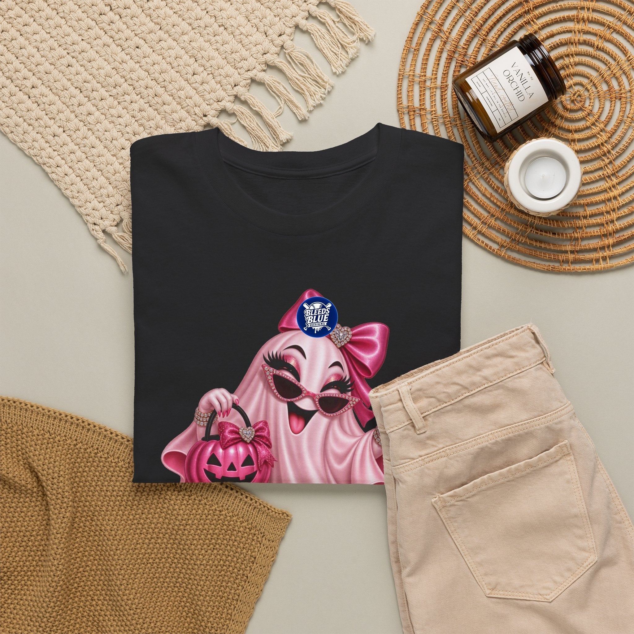 Spooky Season Cute Pink Bougie Ghost T-Shirt