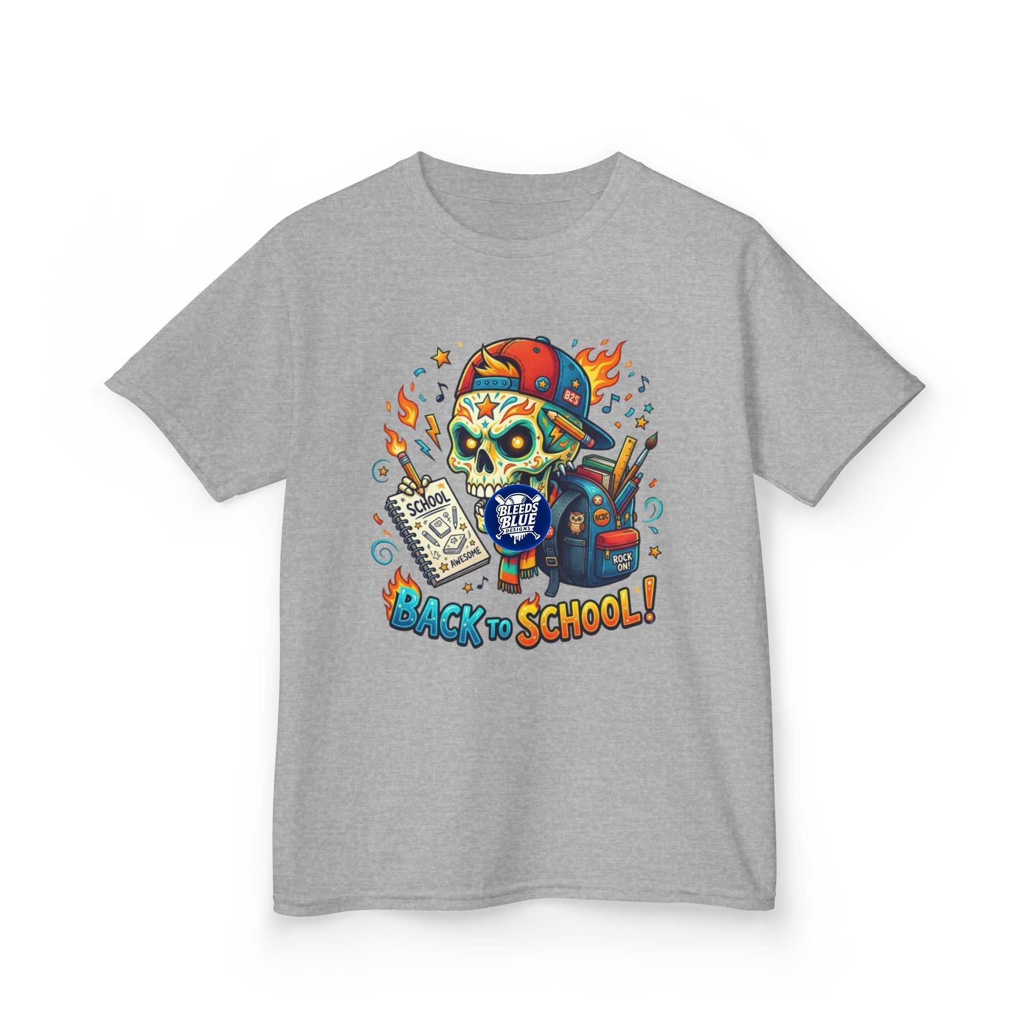 Kids Tee — Colorful Skull 'Back to School' Graphic