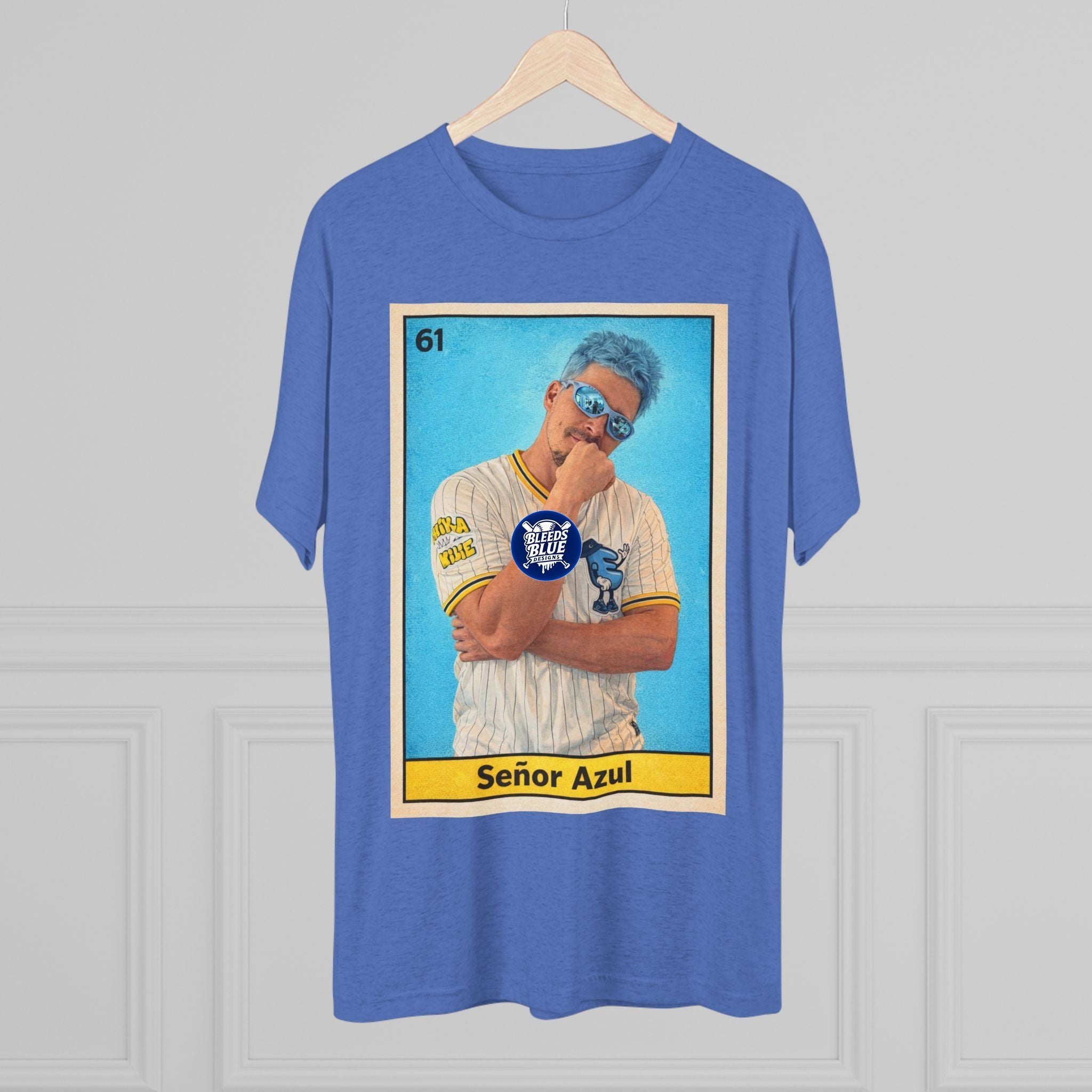 Señor Azul Baseball Card Tee — Vintage Sports Trading Card Graphic Tri-Blend Crew T-Shirt